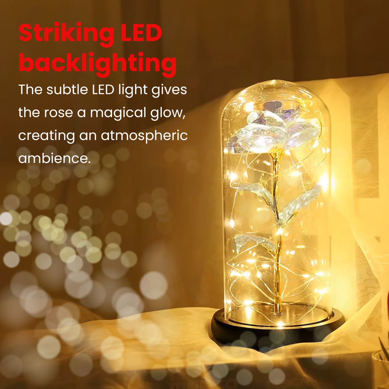 EXTRALINK HOME WIECZNA RÓŻA W SZKLE ŚWIECĄCA LED CZERWONA W-860