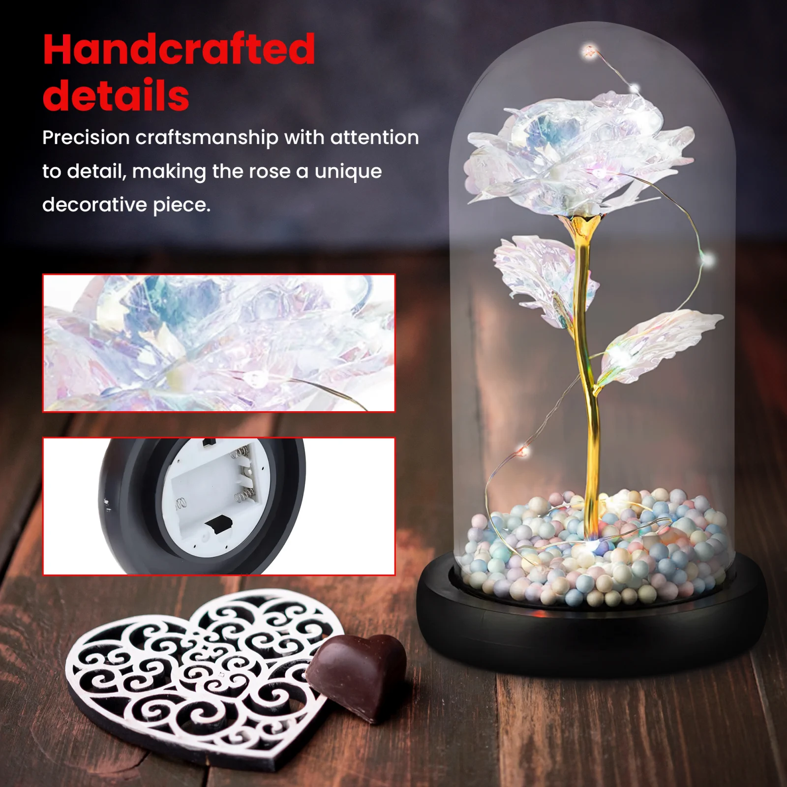 EXTRALINK HOME WIECZNA RÓŻA W SZKLE ŚWIECĄCA LED CZERWONA W-860