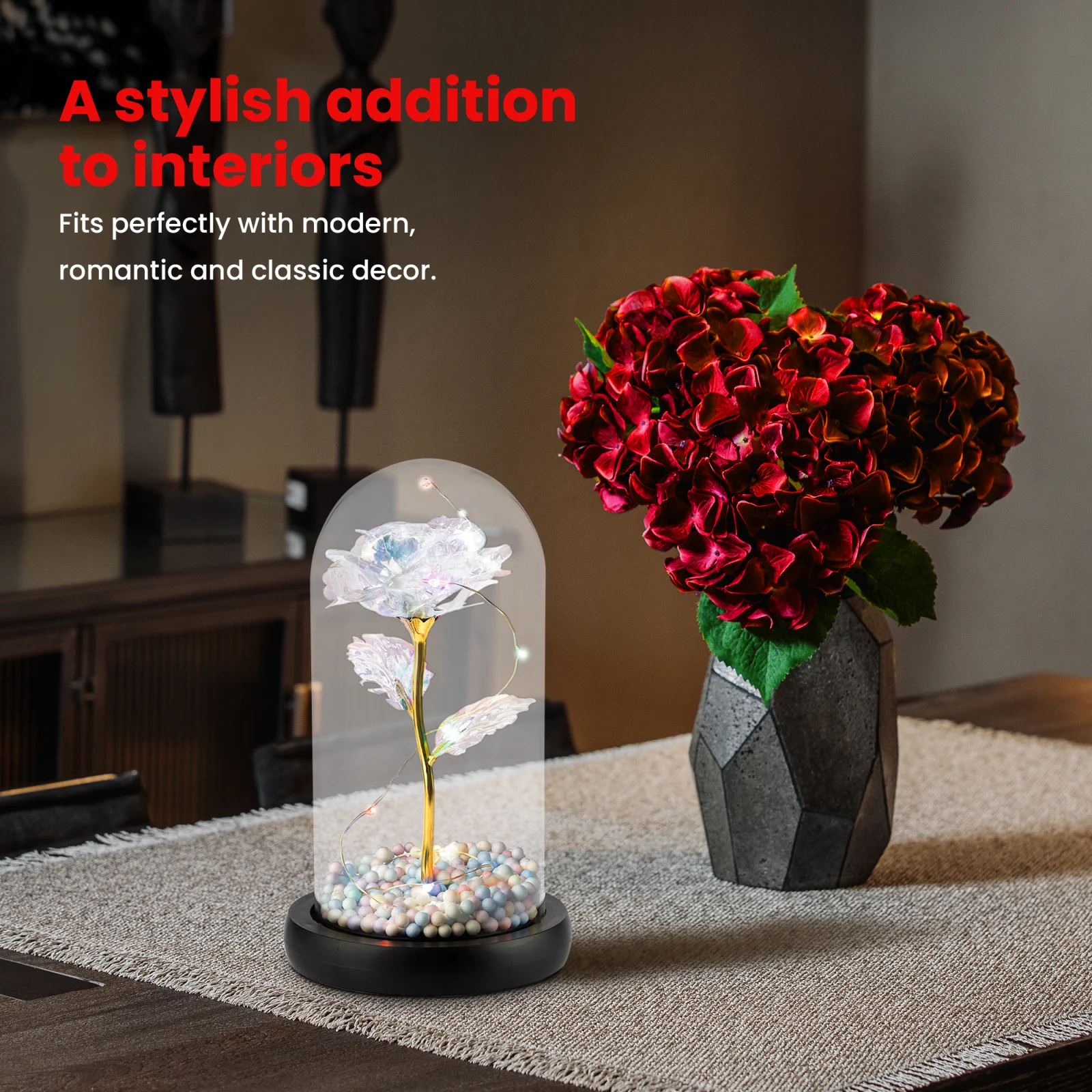 Extralink Home | Wieczna róża w szkle | świecąca LED biała