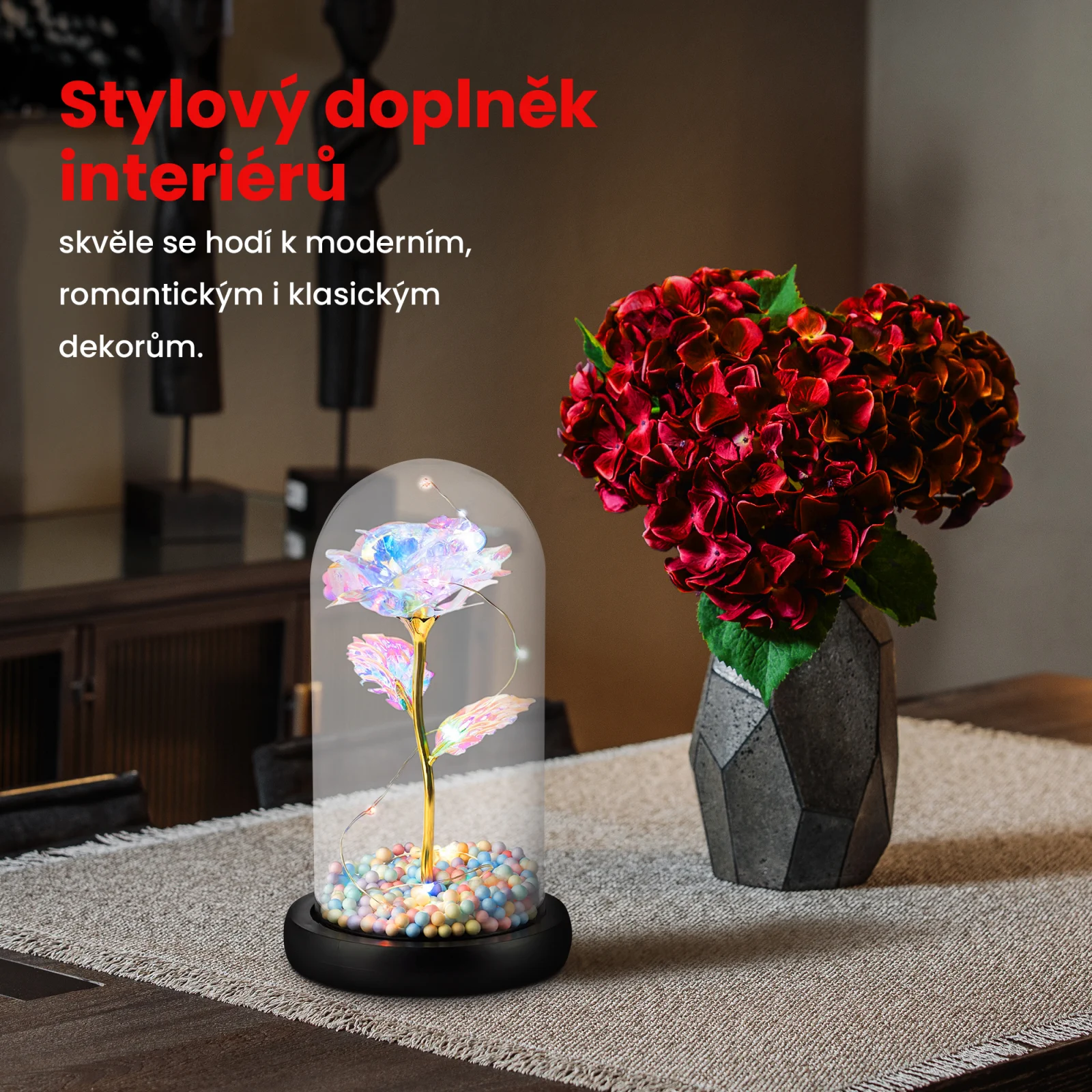 Extralink Home | Věčná růže ve skle | svítící LED růžová