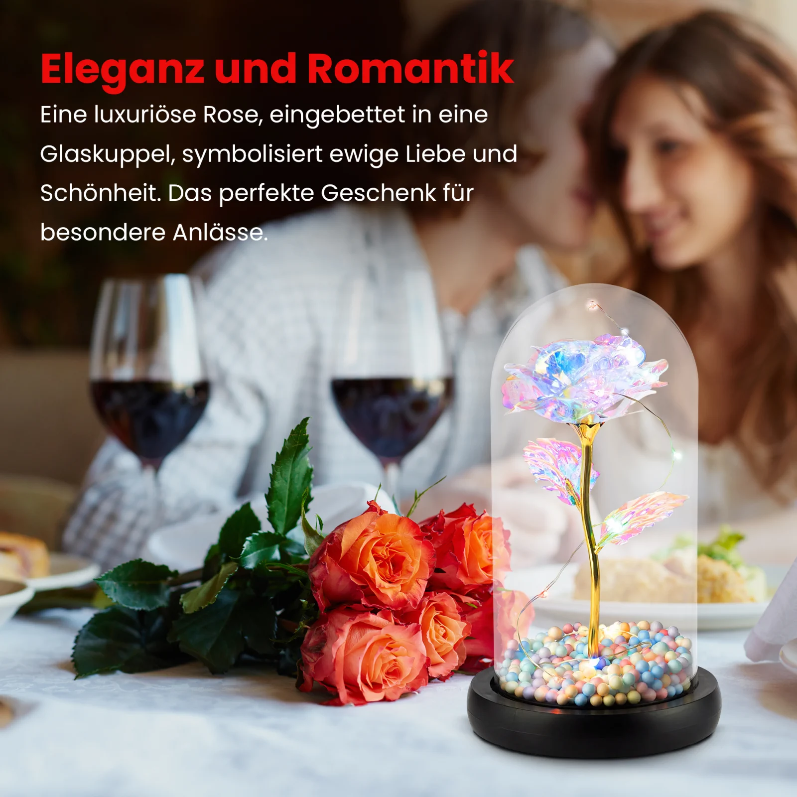 EXTRALINK HOME EWIGE ROSE IN GLAS LEUCHTET LED ROT W-860