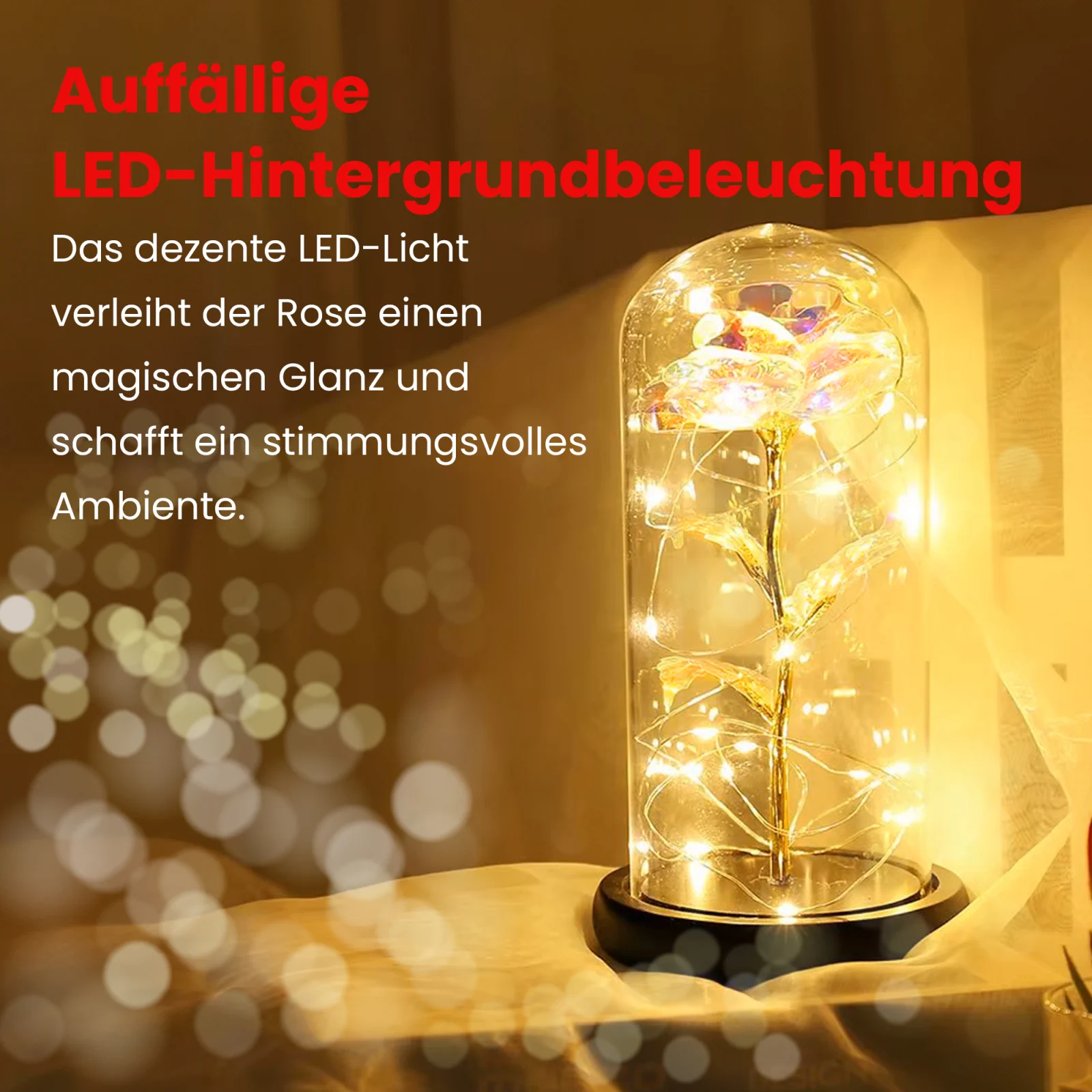 EXTRALINK HOME EWIGE ROSE IN GLAS LEUCHTET LED ROT W-860