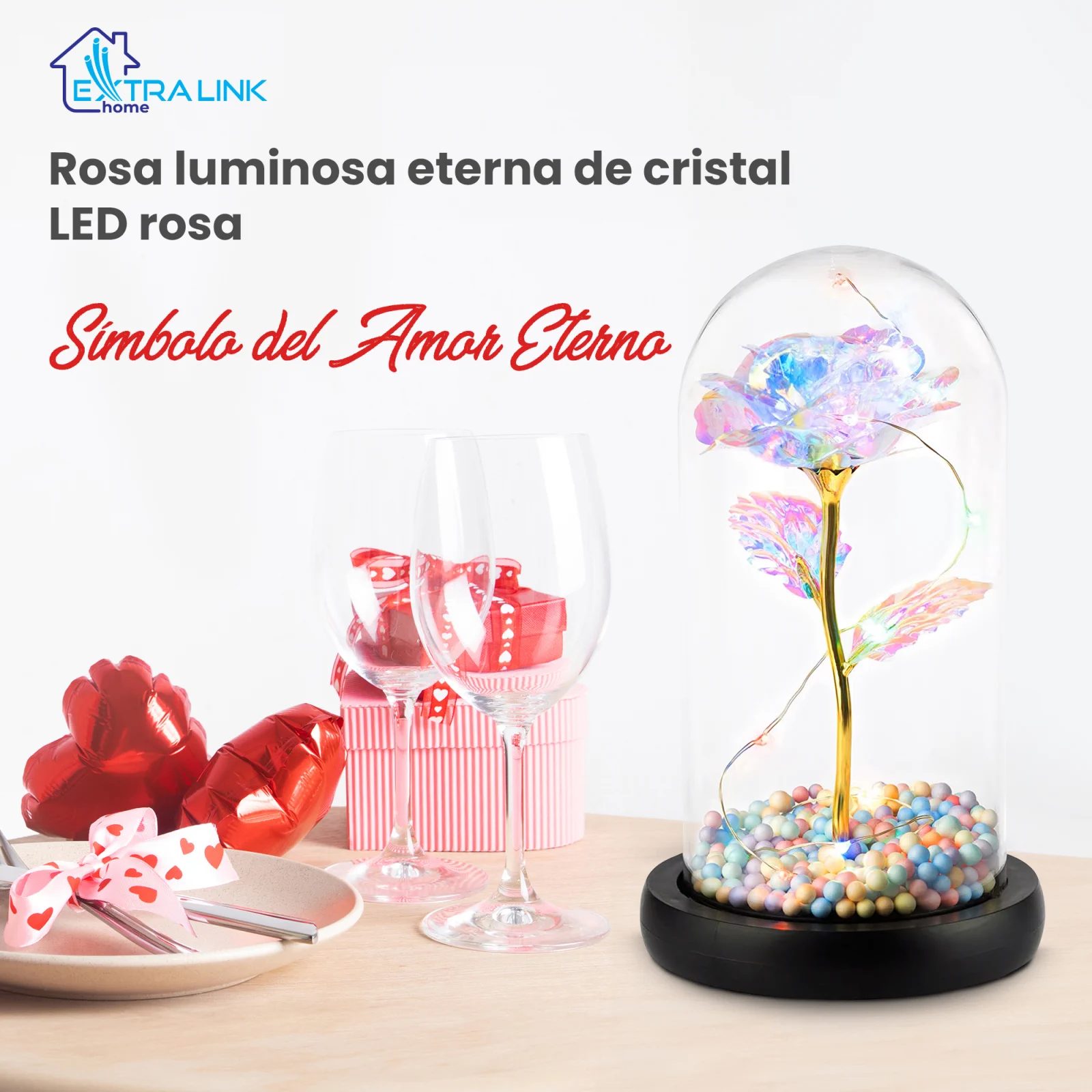 EXTRALINK HOME ROSA PERPETUA EN CRISTAL LUMINOSO LED ROJO W-860