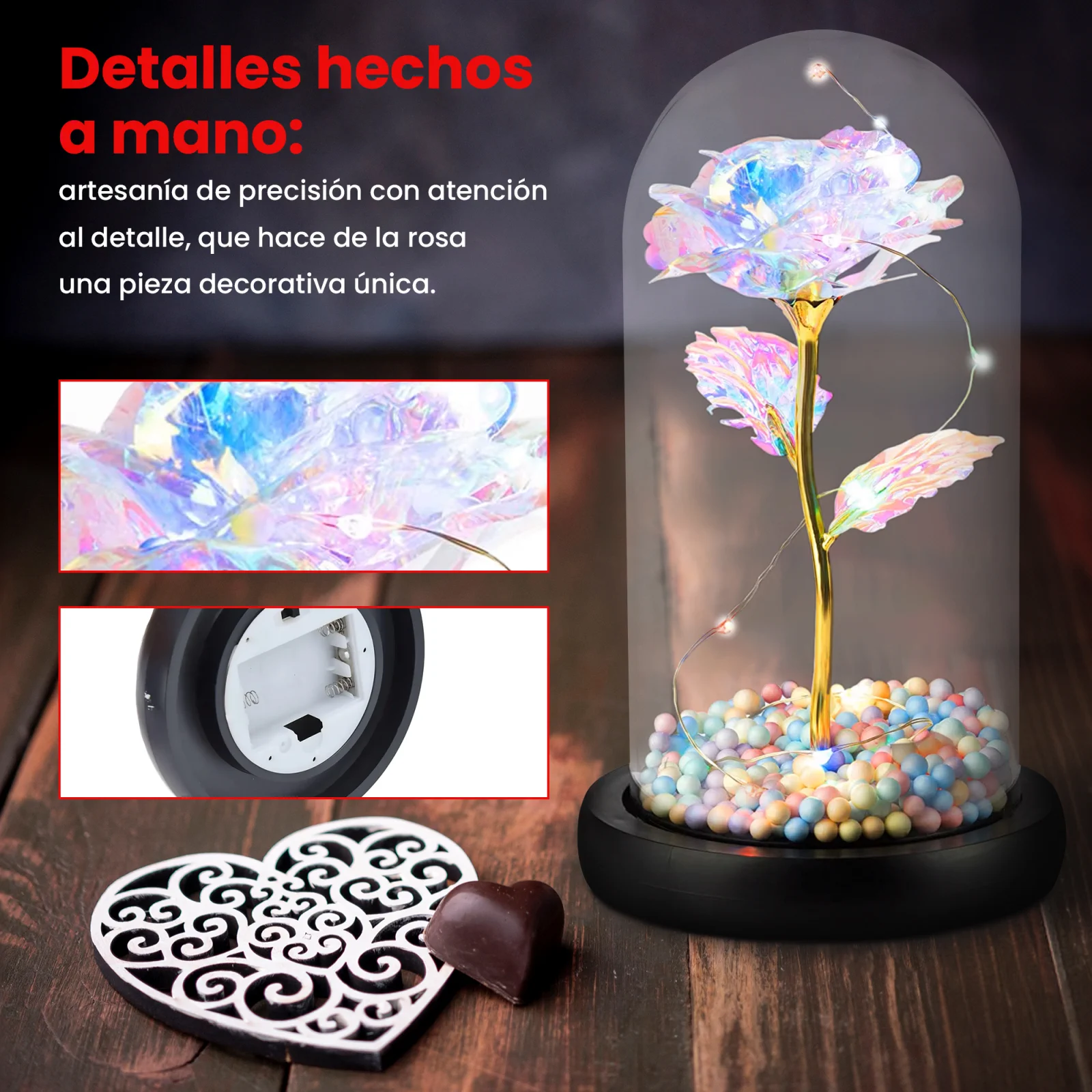 EXTRALINK HOME ROSA PERPETUA EN CRISTAL LUMINOSO LED ROJO W-860