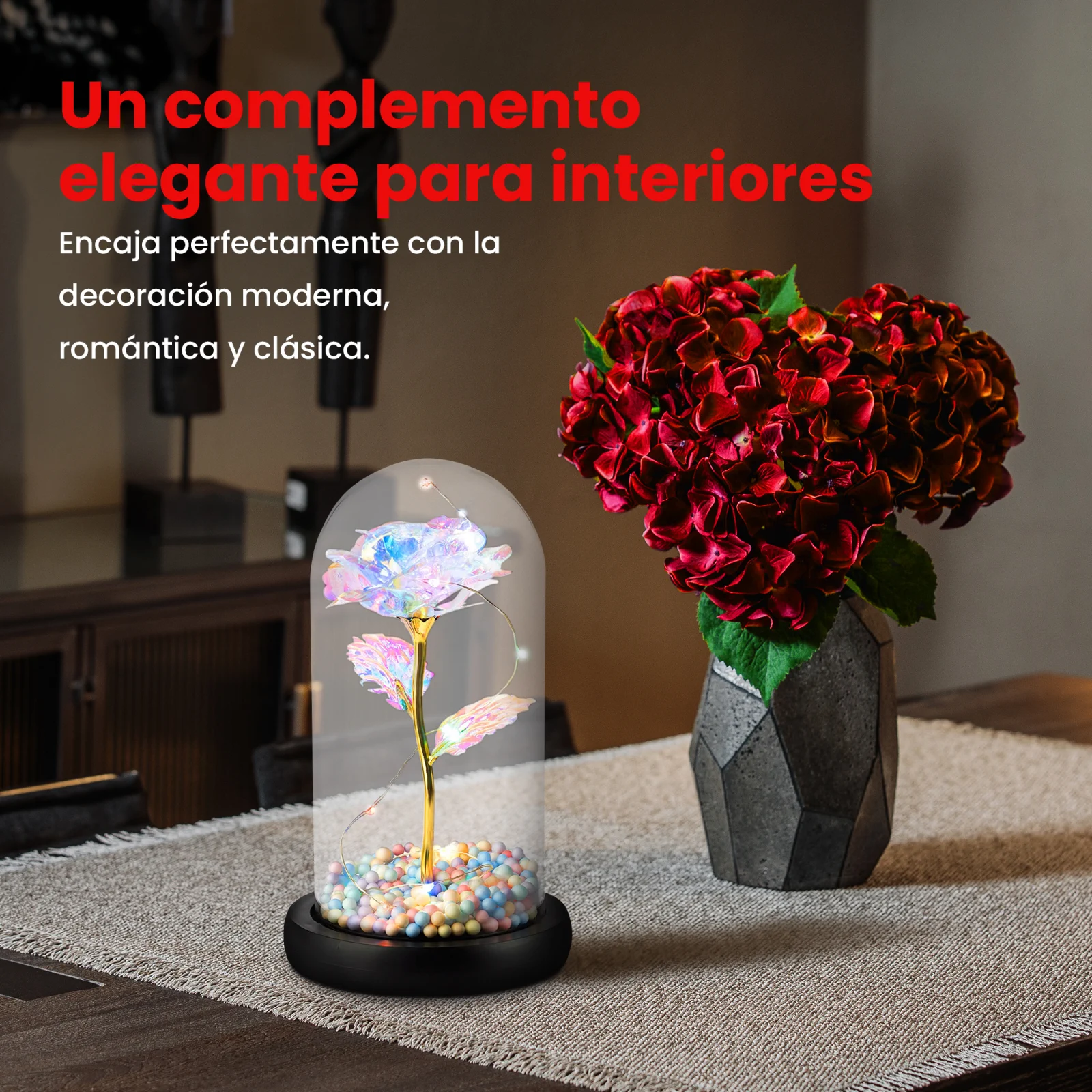 Extralink Home | Rosa eterna en vidrio | LED rosa brillante