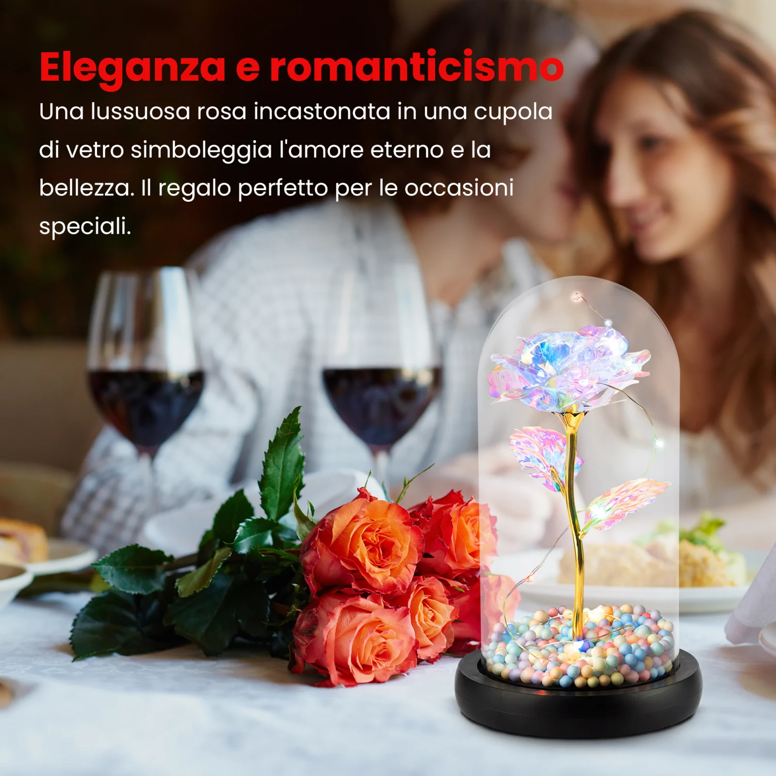 ROSA PERPETUA EXTRALINK HOME IN VETRO LUMINOSO A LED ROSSO W-860