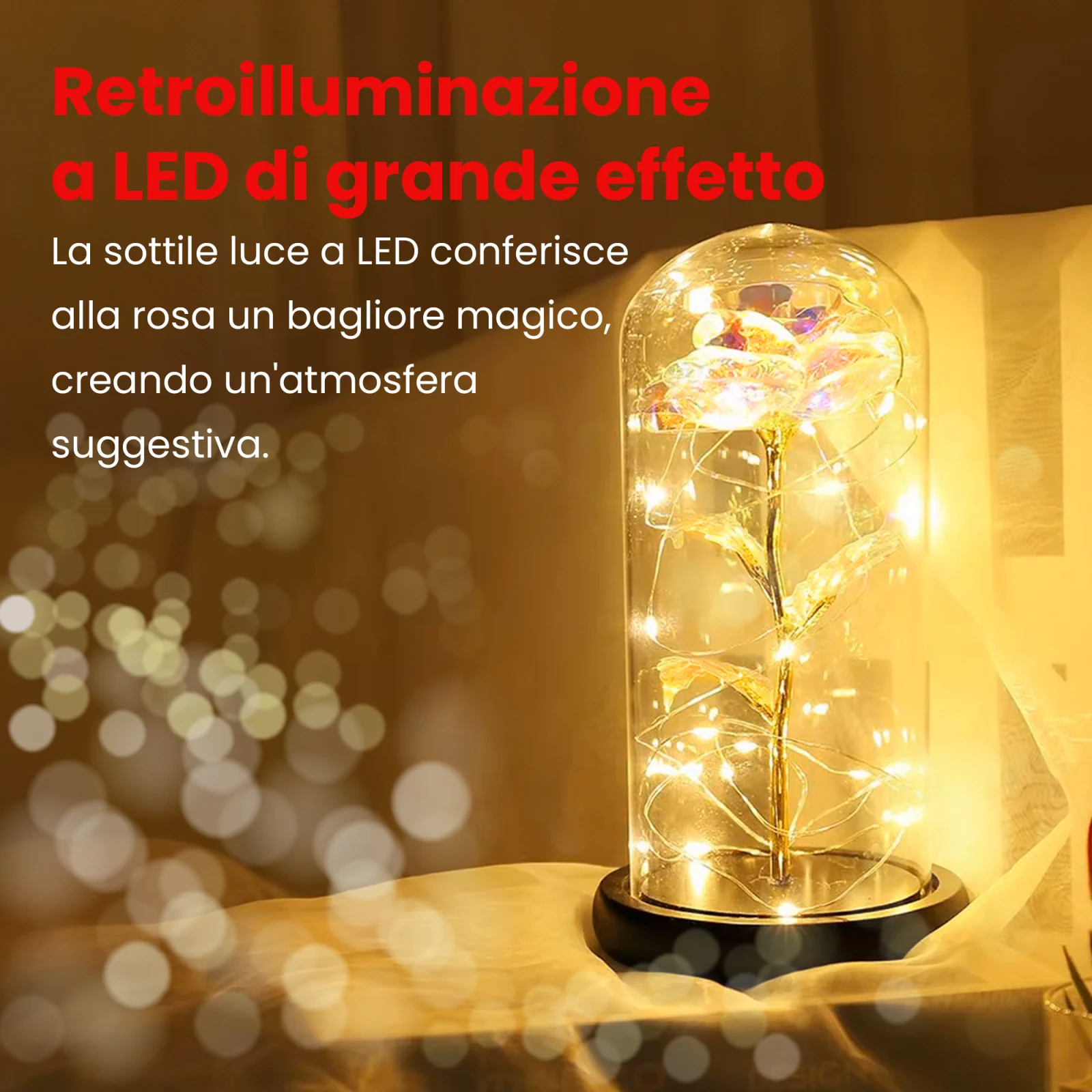 ROSA PERPETUA EXTRALINK HOME IN VETRO LUMINOSO A LED ROSSO W-860