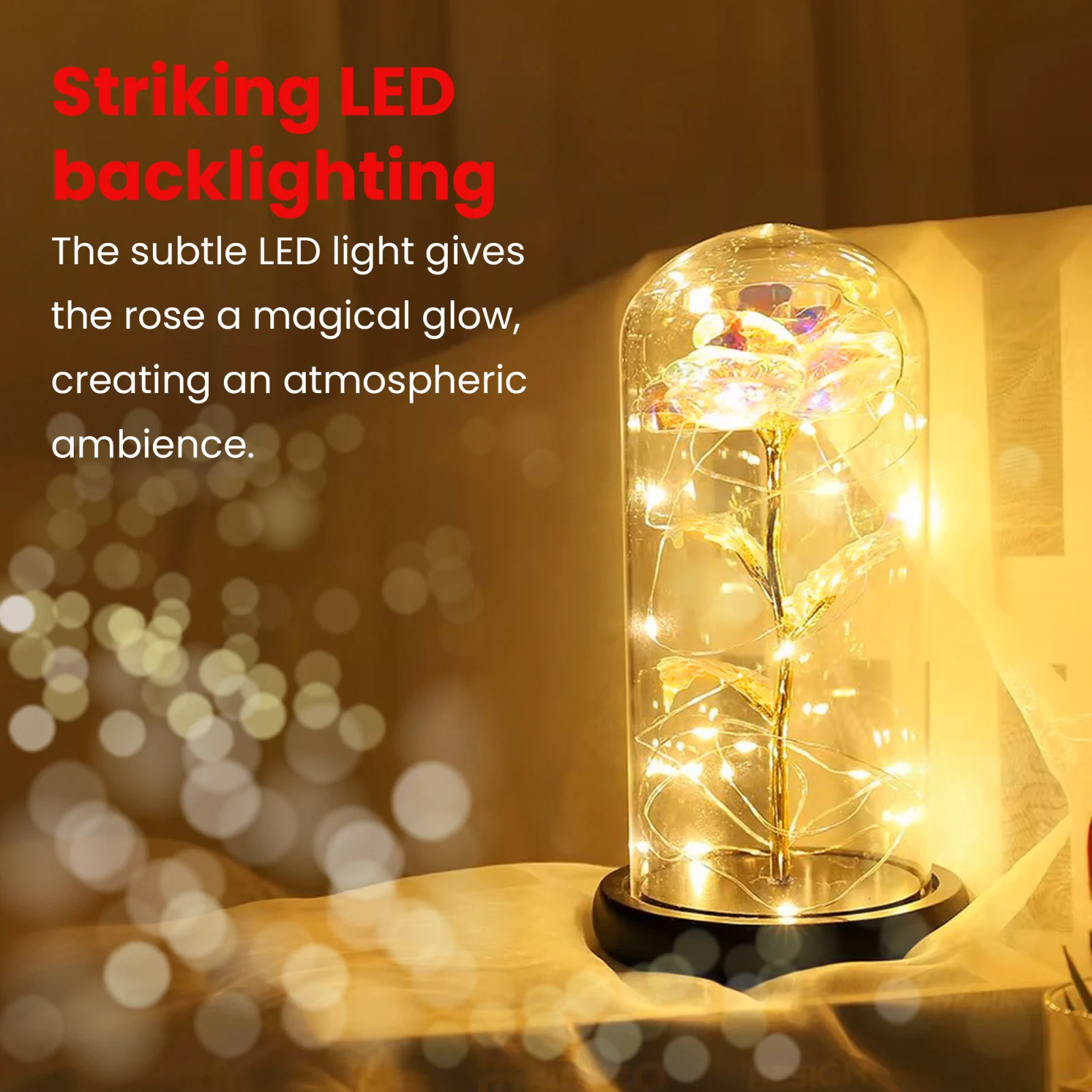 EXTRALINK HOME WIECZNA RÓŻA W SZKLE ŚWIECĄCA LED CZERWONA W-860