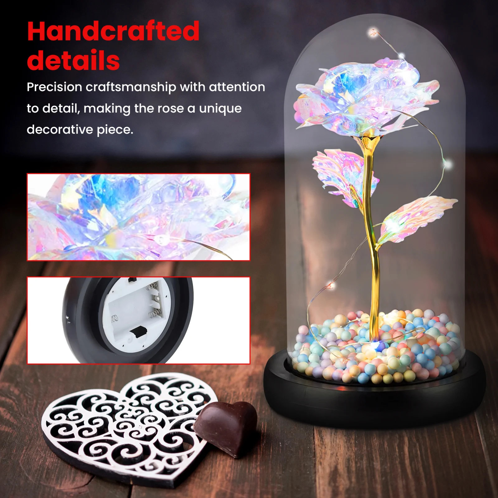 EXTRALINK HOME WIECZNA RÓŻA W SZKLE ŚWIECĄCA LED CZERWONA W-860