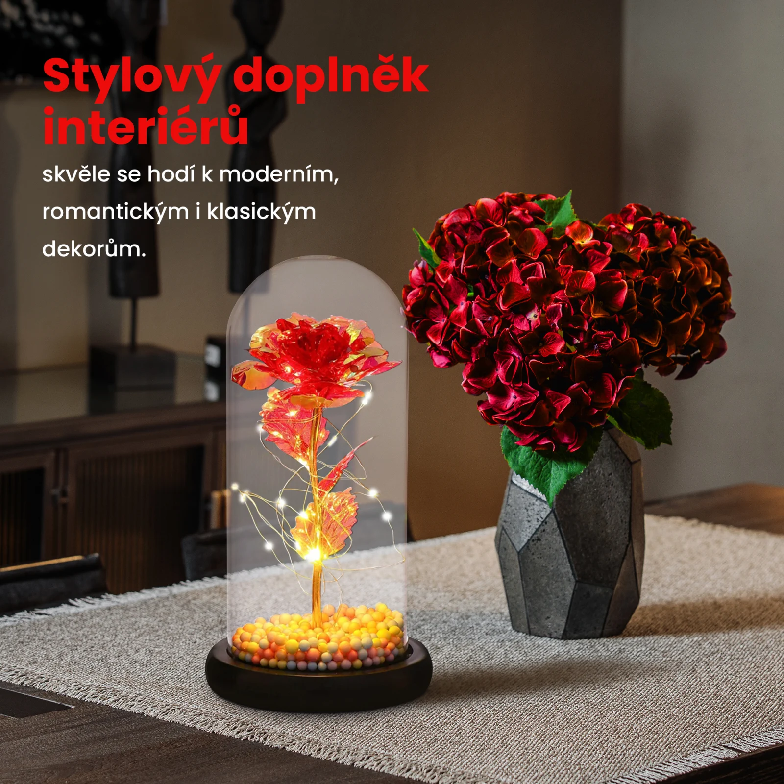 Extralink Home | Věčná růže ve skle | svítící červená LED dioda