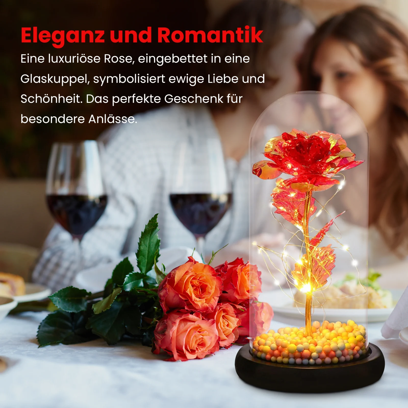EXTRALINK HOME EWIGE ROSE IN GLAS LEUCHTET LED ROT W-860