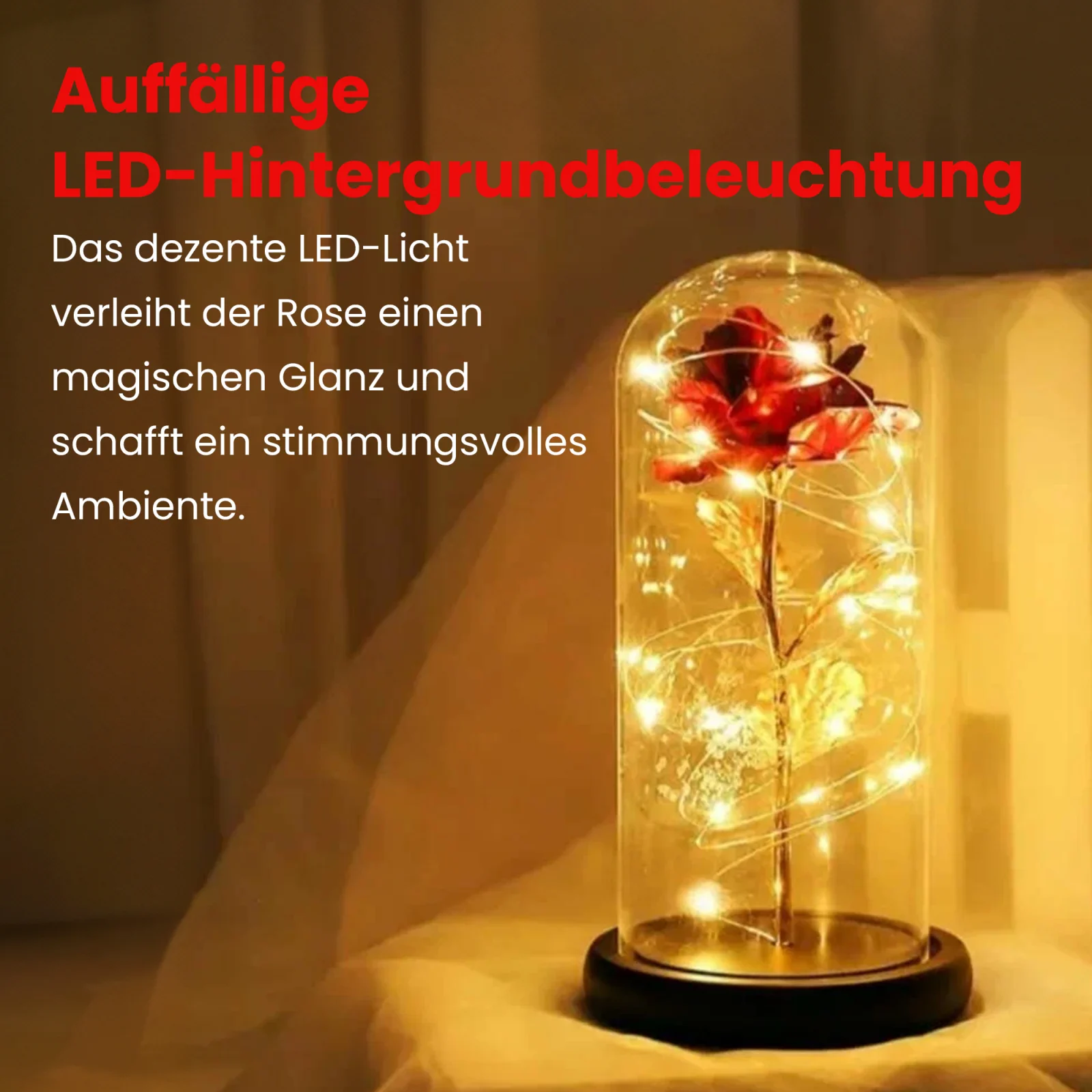 EXTRALINK HOME EWIGE ROSE IN GLAS LEUCHTET LED ROT W-860