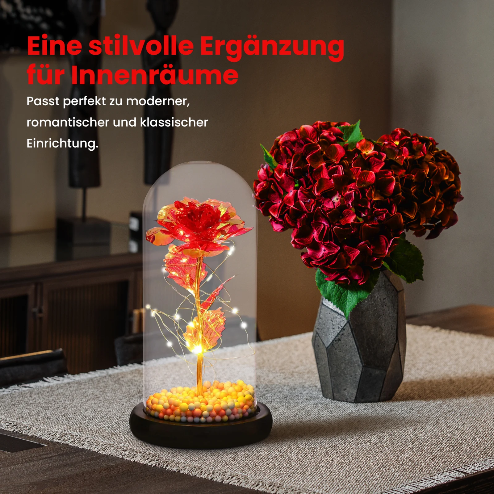 Extralink Home | Ewige Rose im Glas | leuchtende LED rot