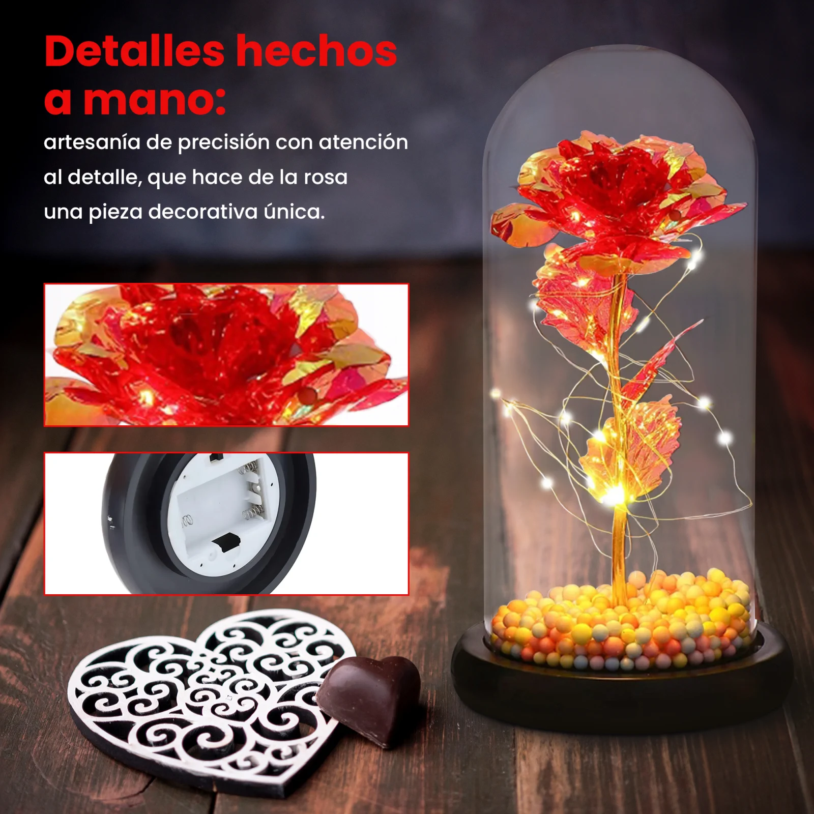 EXTRALINK HOME ROSA PERPETUA EN CRISTAL LUMINOSO LED ROJO W-860