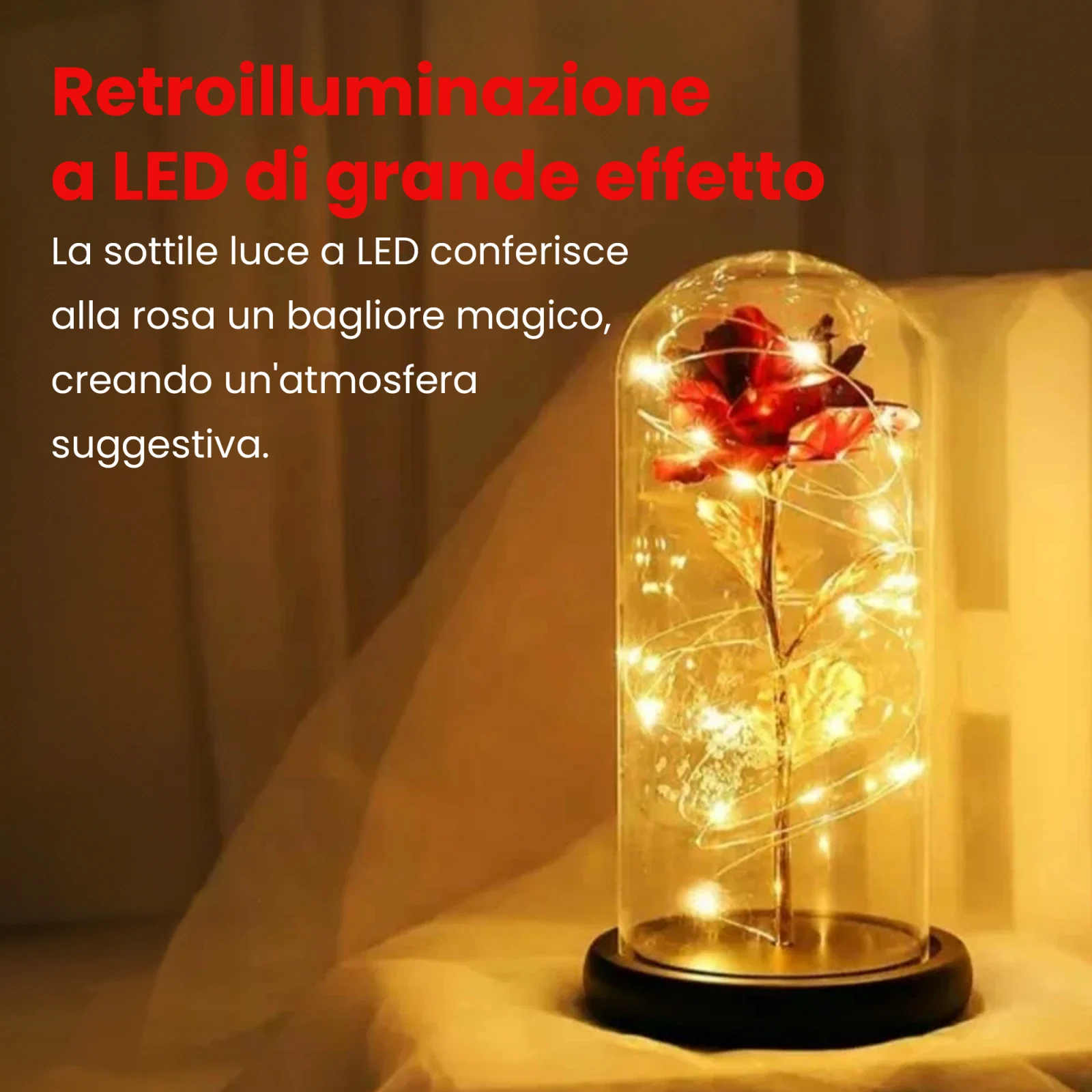 ROSA PERPETUA EXTRALINK HOME IN VETRO LUMINOSO A LED ROSSO W-860
