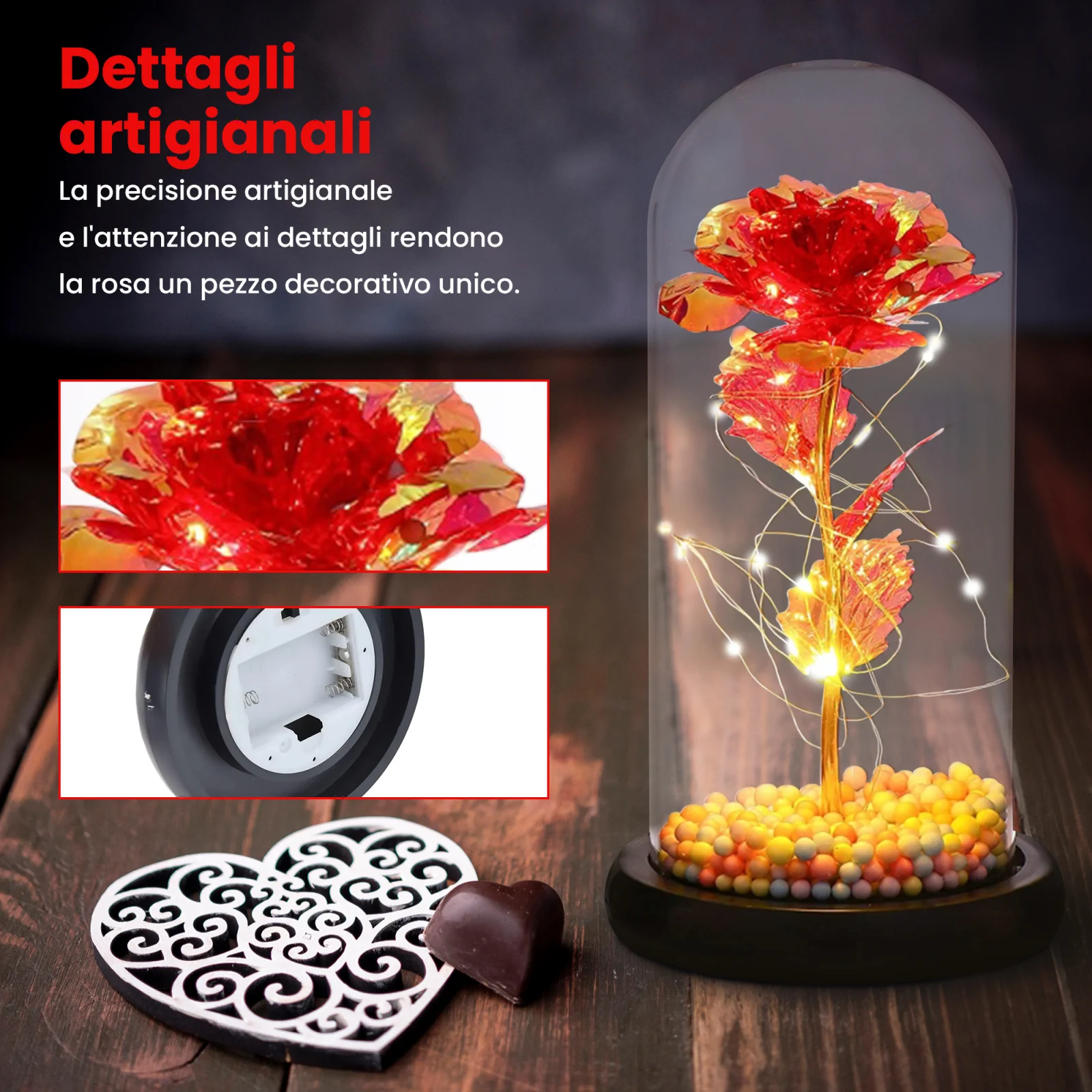 ROSA PERPETUA EXTRALINK HOME IN VETRO LUMINOSO A LED ROSSO W-860