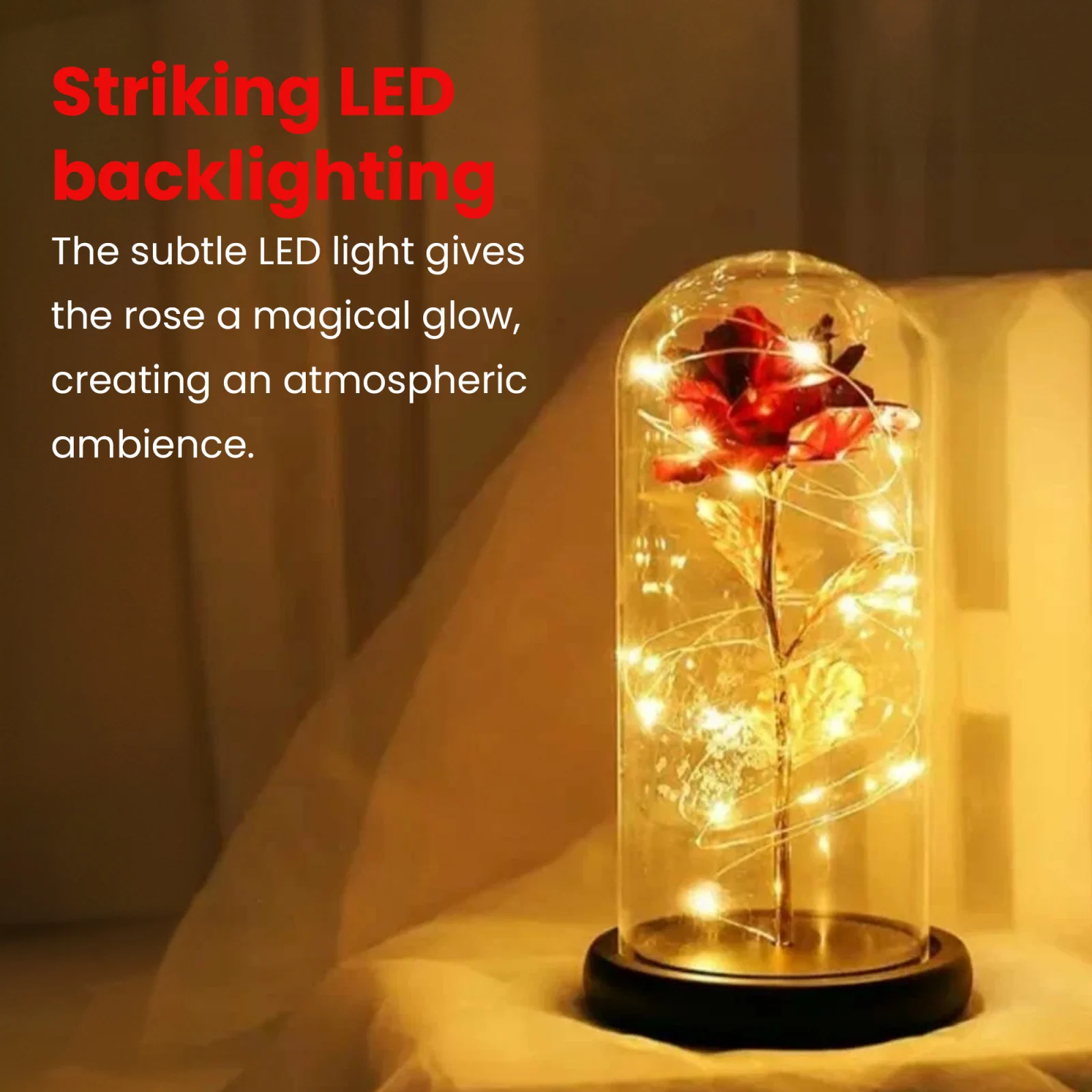 EXTRALINK HOME WIECZNA RÓŻA W SZKLE ŚWIECĄCA LED CZERWONA W-860