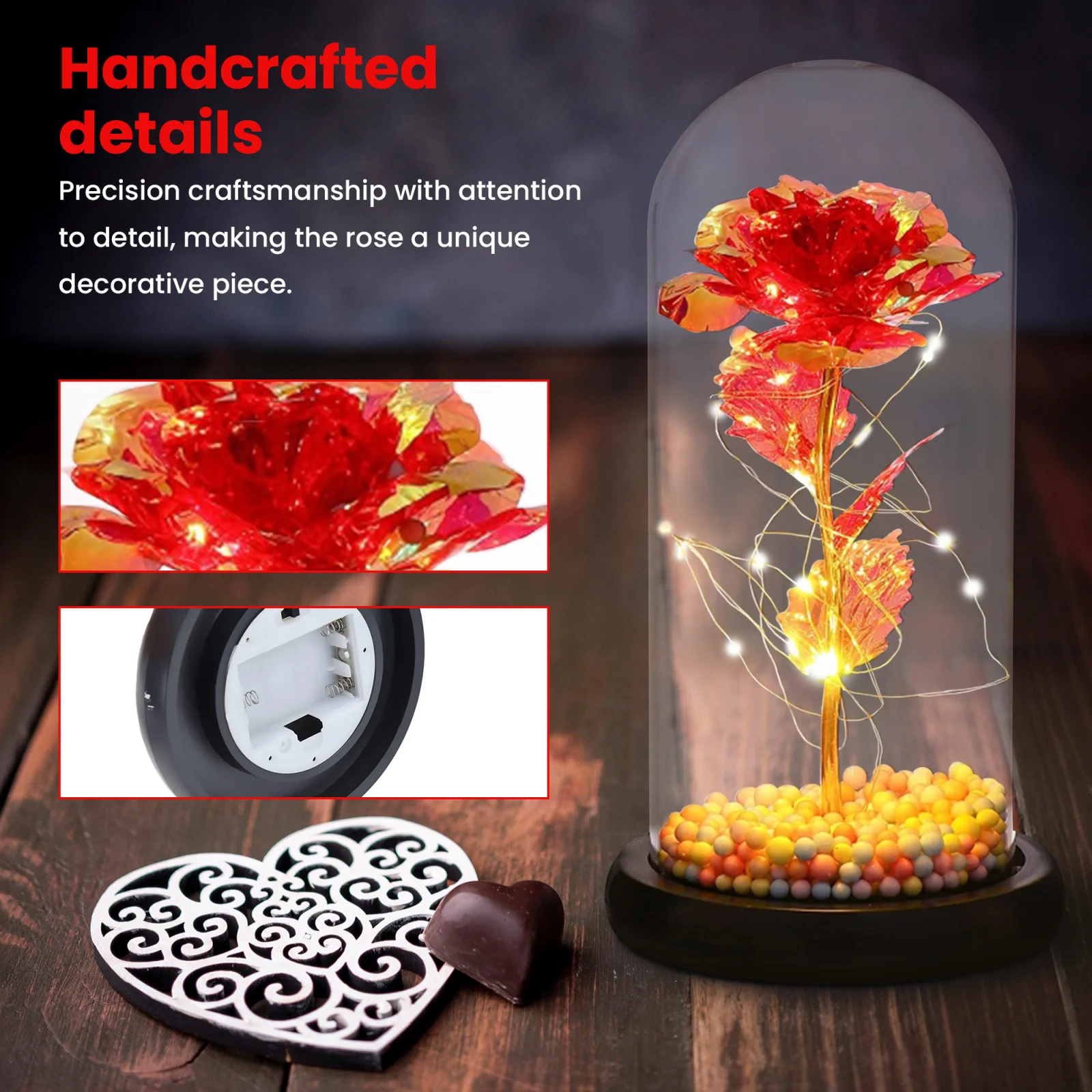 EXTRALINK HOME WIECZNA RÓŻA W SZKLE ŚWIECĄCA LED CZERWONA W-860