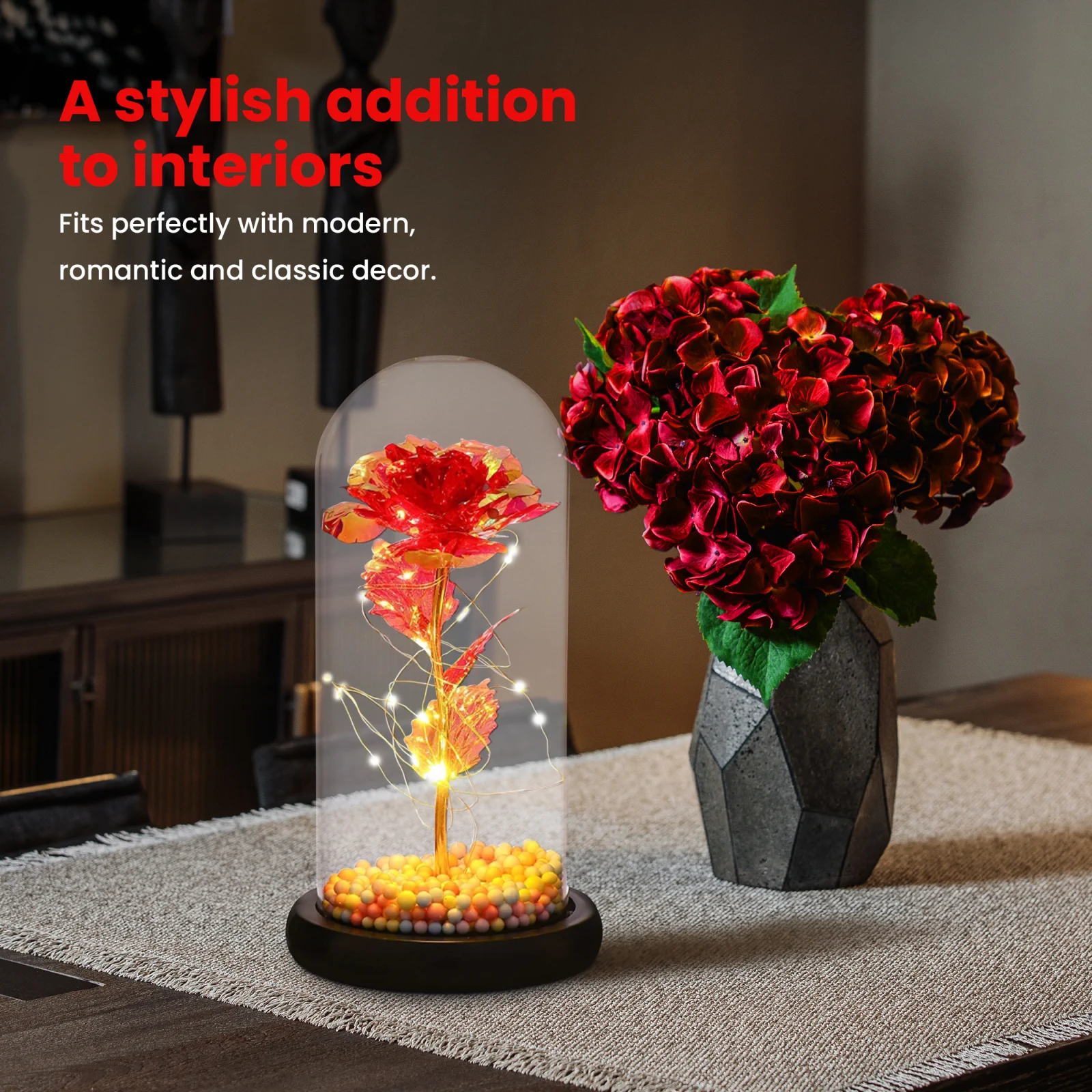 Extralink Home | Wieczna róża w szkle | świecąca LED czerwona