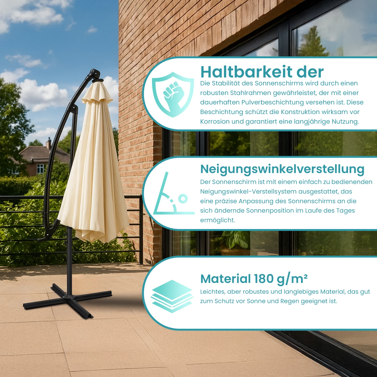 gefalteter beige extralink terrassenschirm
