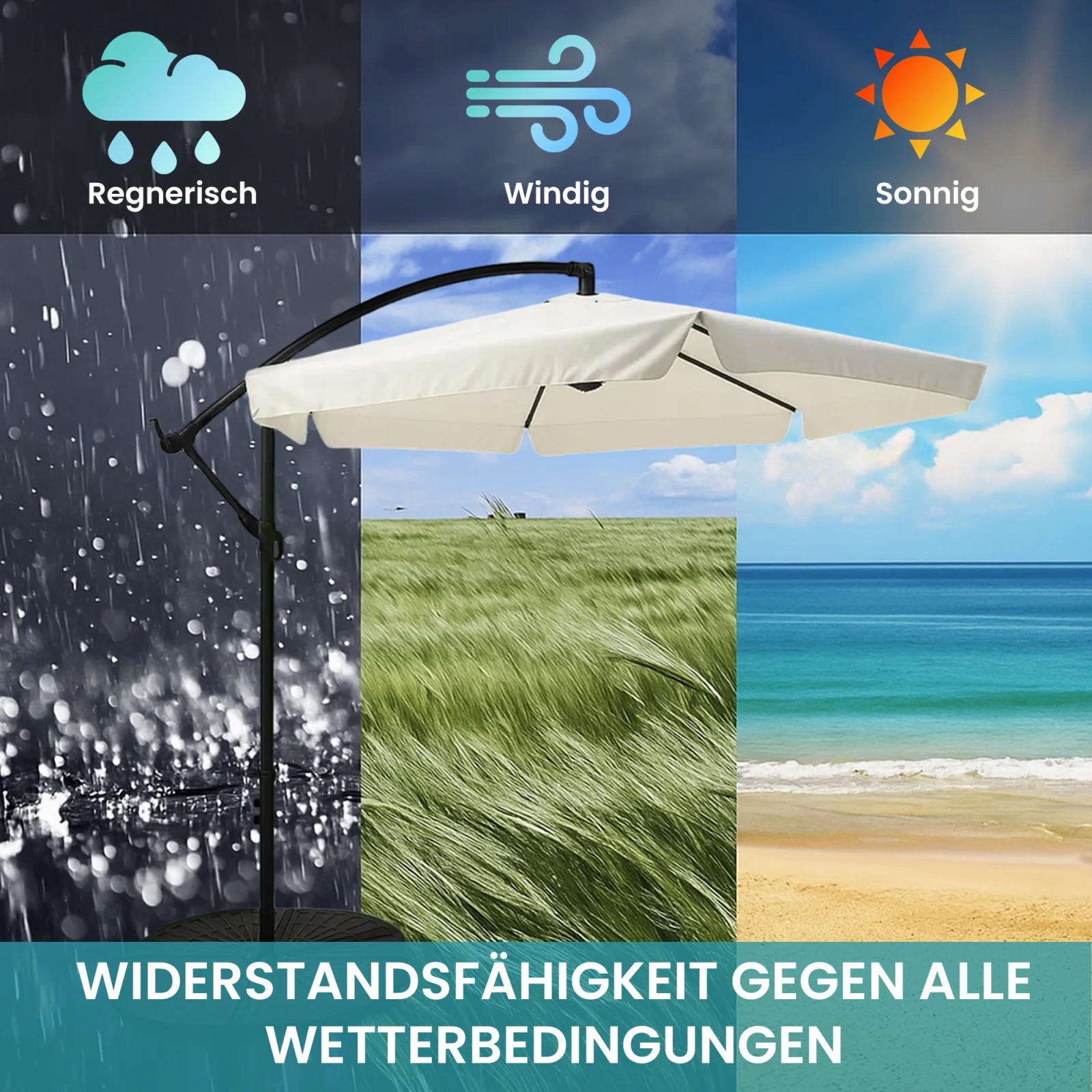 extralink Gartenschirm bei verschiedenen Wetterbedingungen