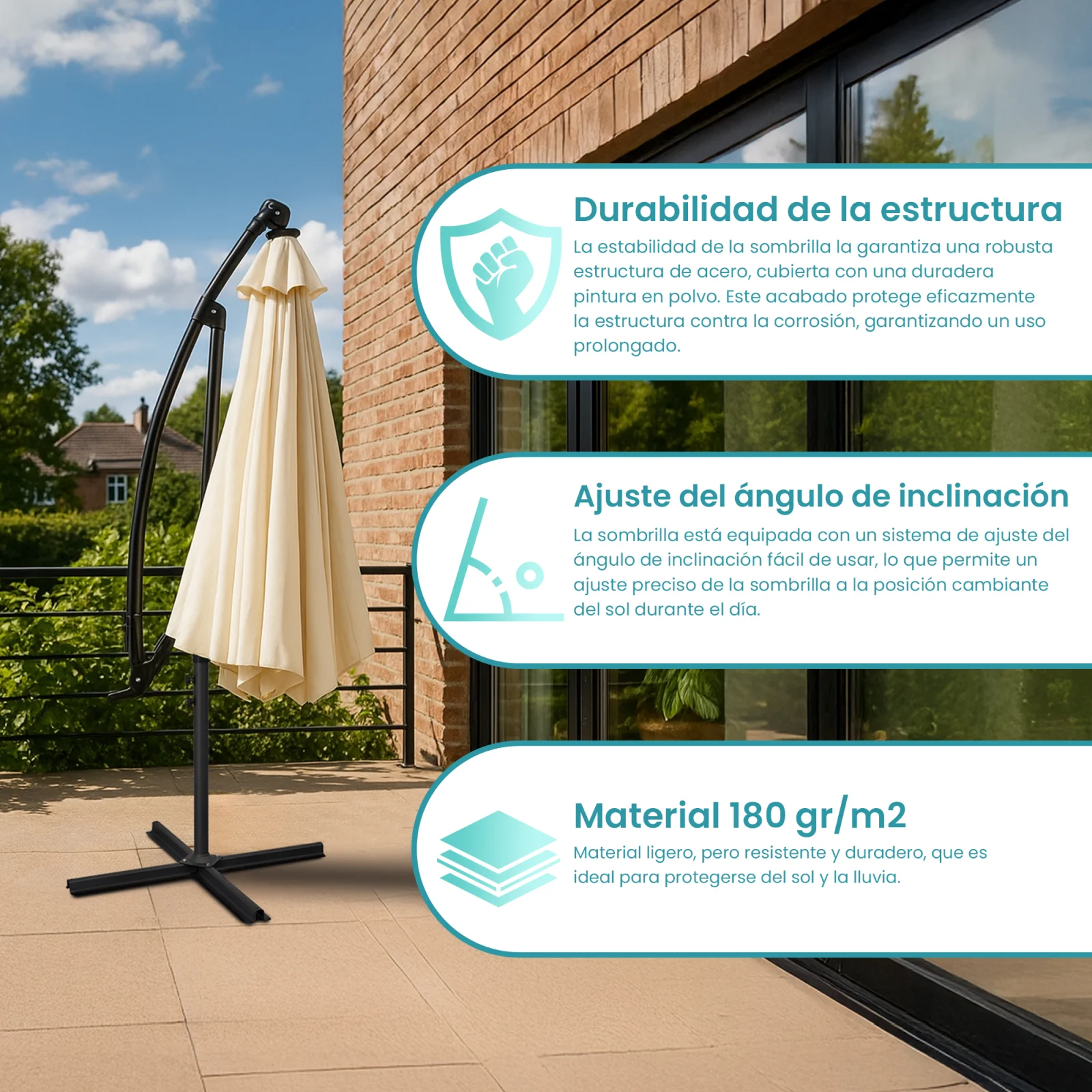 sombrilla plegable de patio extralink beige