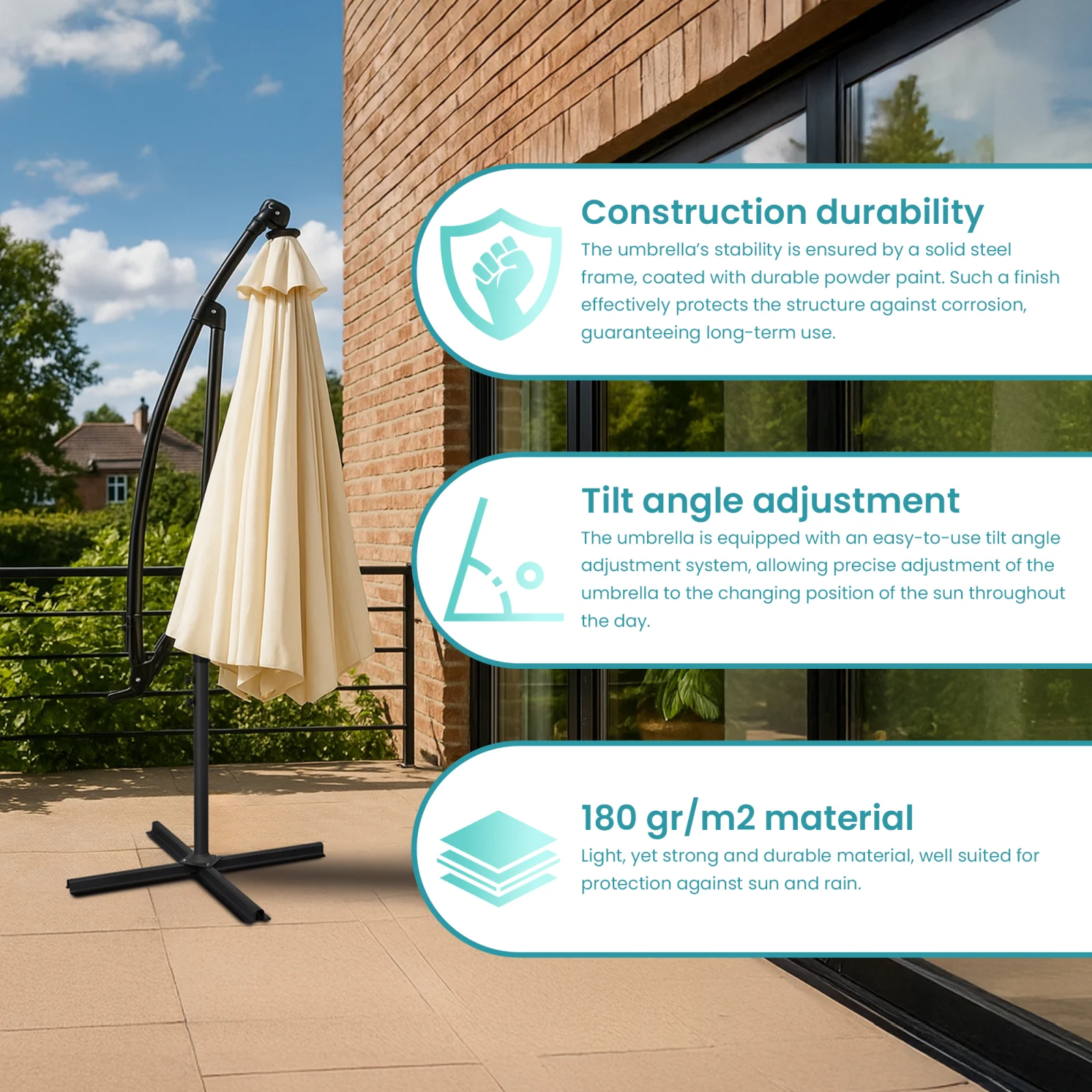 sombrilla plegable de patio extralink beige