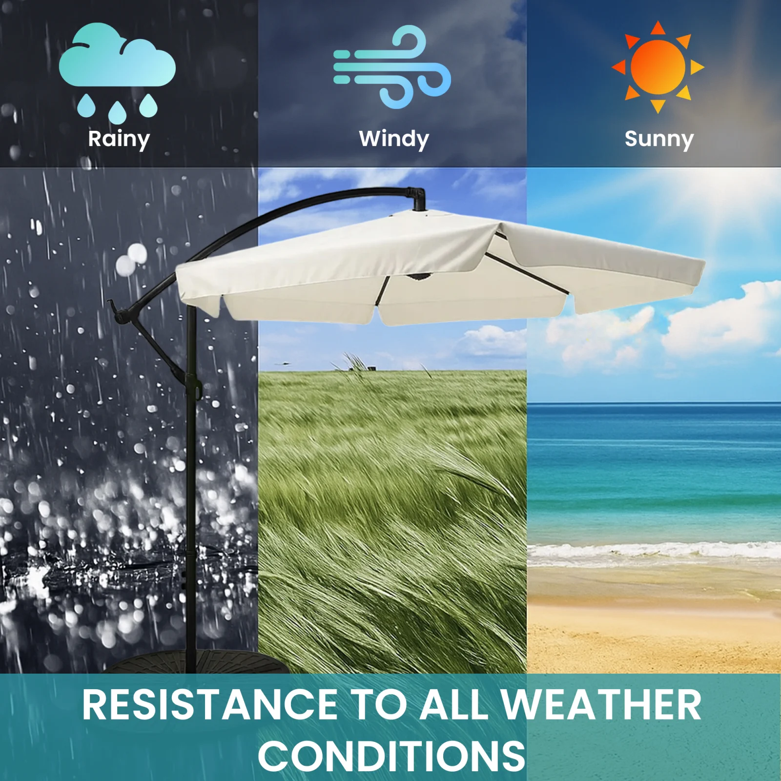 Sombrilla de jardín extralink en distintas condiciones meteorológicas