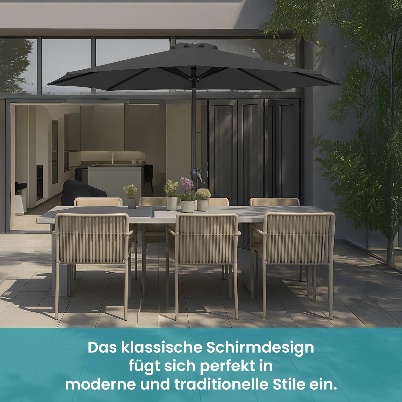 extralink Regenschirm f&uuml;r Gartentisch mit sechs St&uuml;hlen