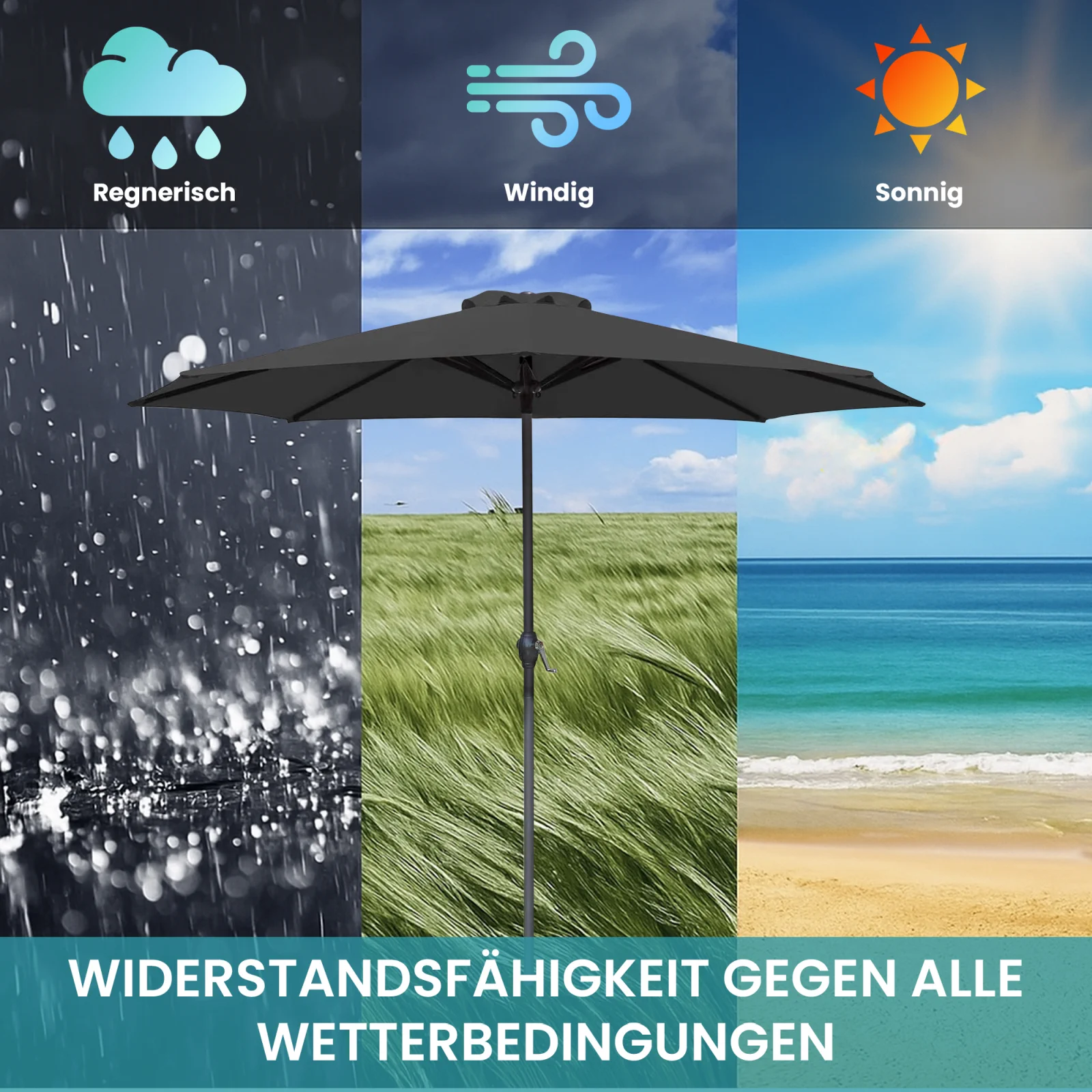 extralink Gartenschirm bei verschiedenen Wetterbedingungen