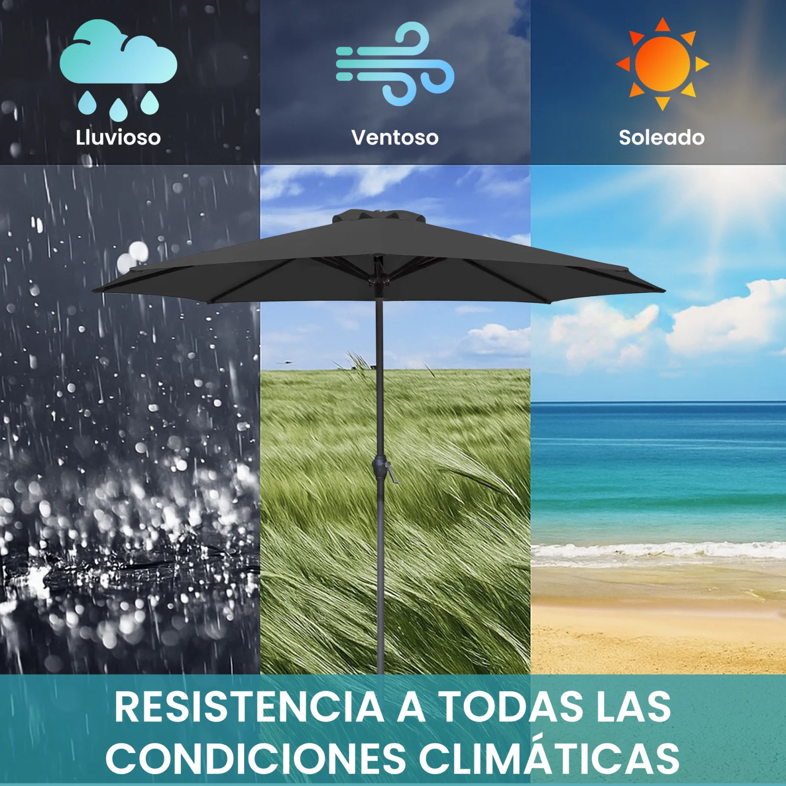 Sombrilla de jardín extralink en distintas condiciones meteorológicas