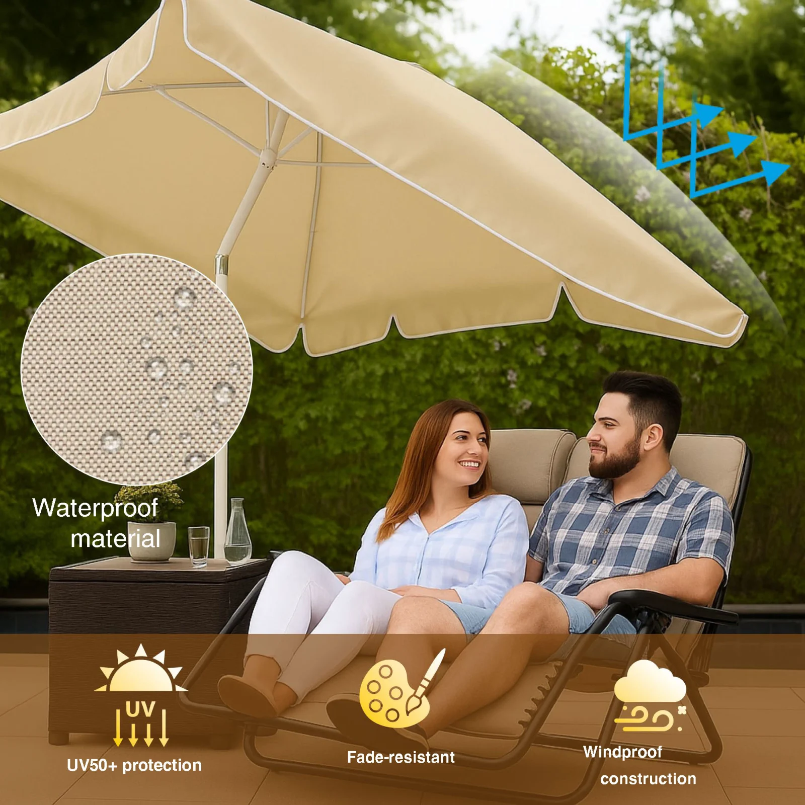 Black Forest | Sombrilla de jardín plegable | 2m beige