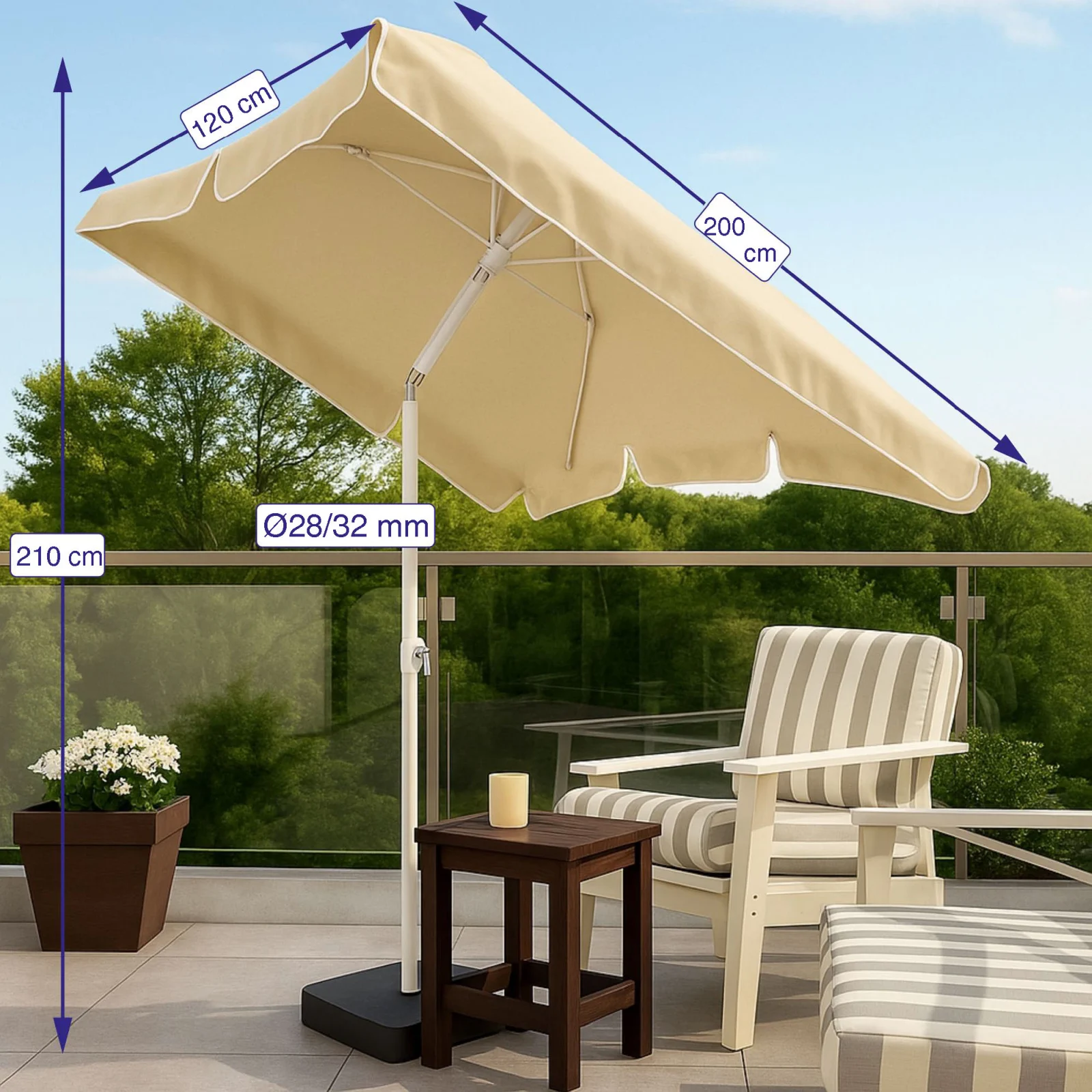 Black Forest | Sombrilla de jardín plegable | 2m beige
