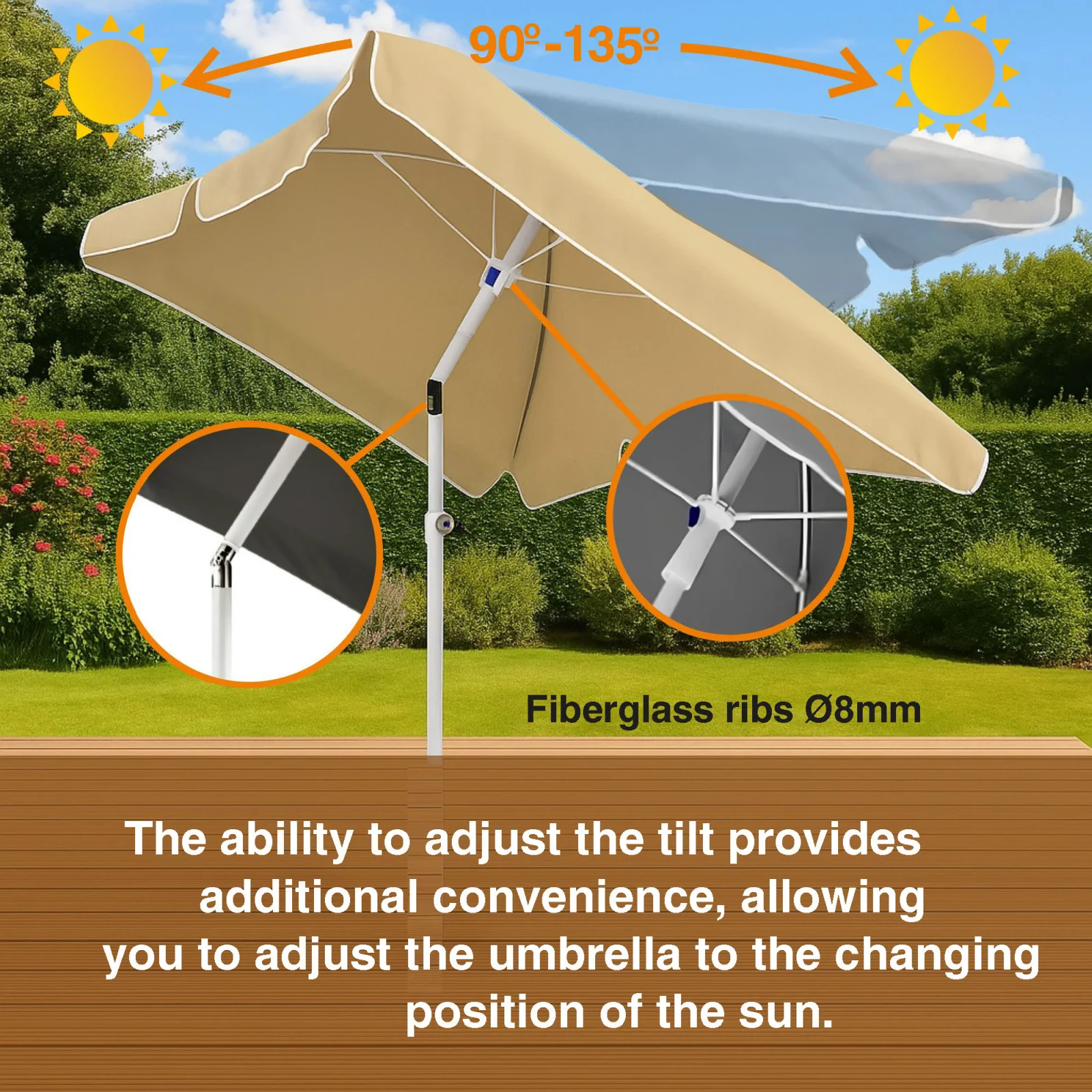 Black Forest | Sombrilla de jardín plegable | 2m beige