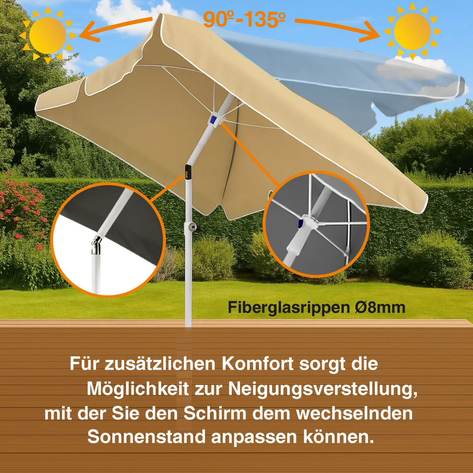 Black Forest | Faltbarer Gartenschirm | 2m beige