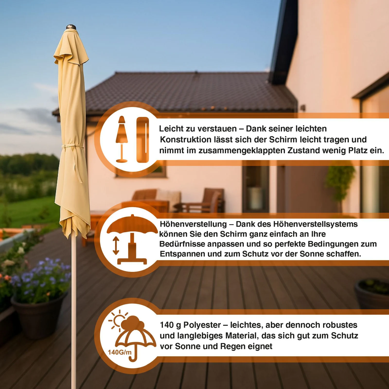 Black Forest | Faltbarer Gartenschirm | 2m beige