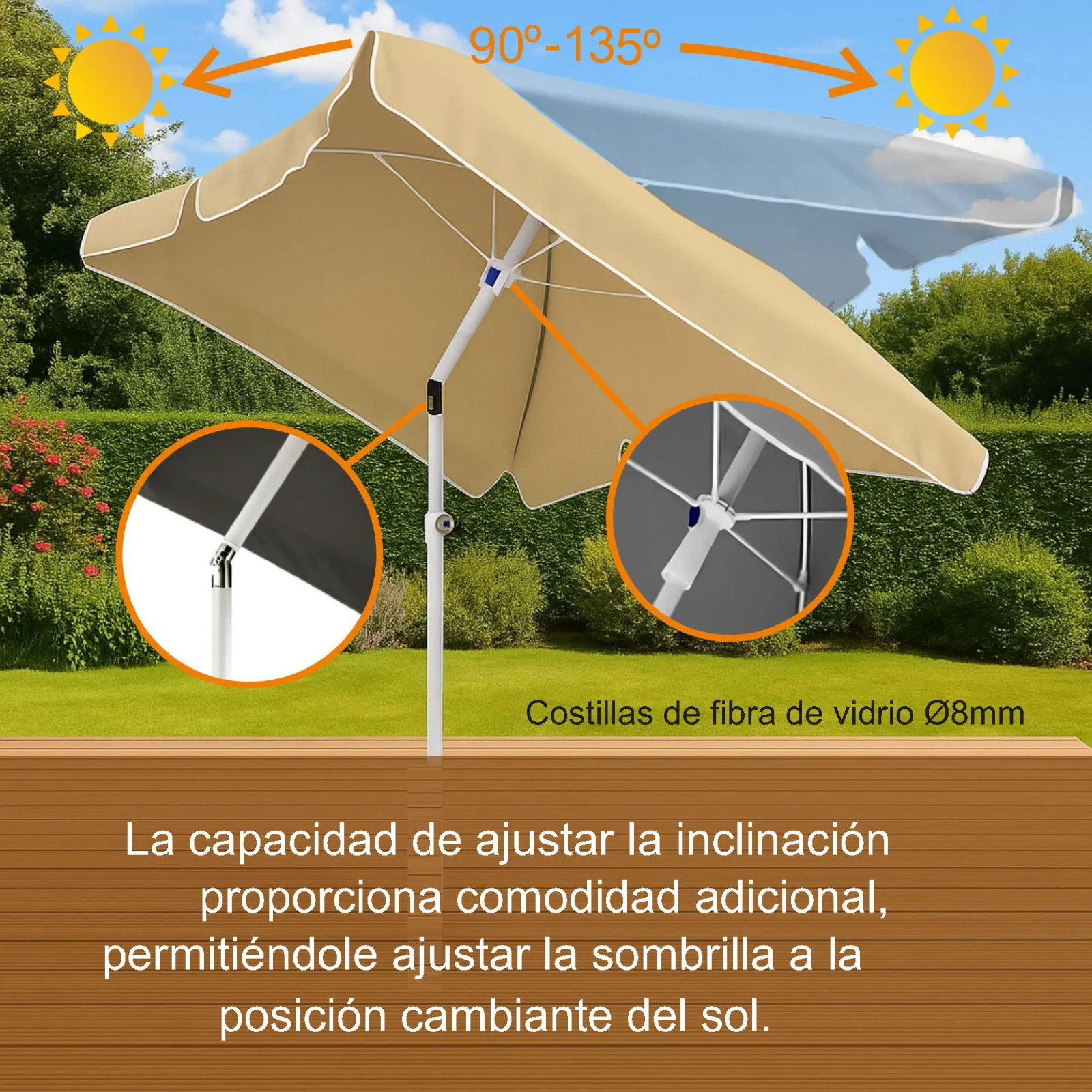 Black Forest | Sombrilla de jardín plegable | 2m beige