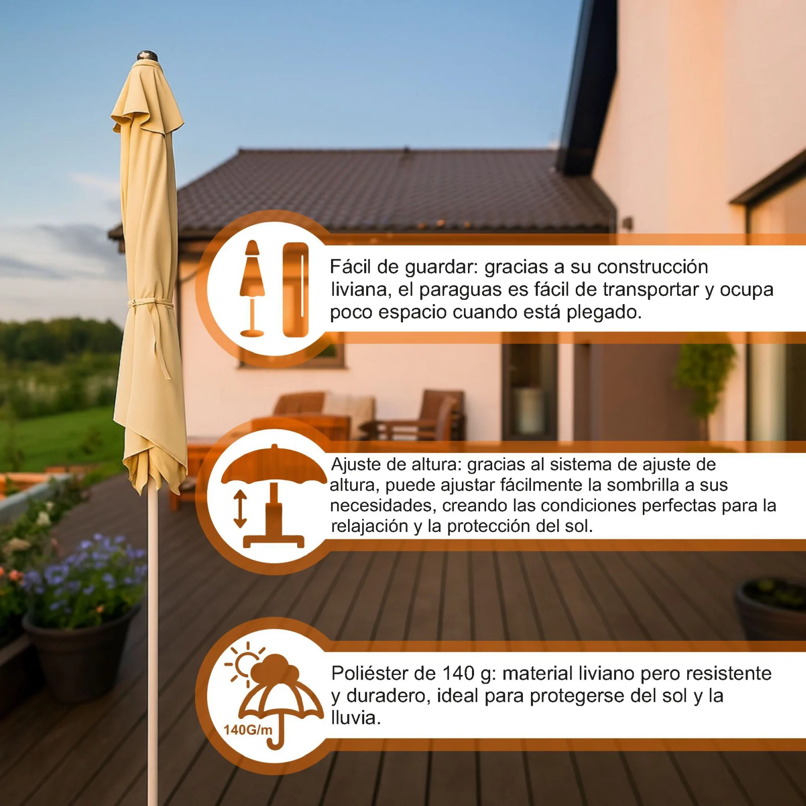 Black Forest | Sombrilla de jard&iacute;n plegable | 2m beige