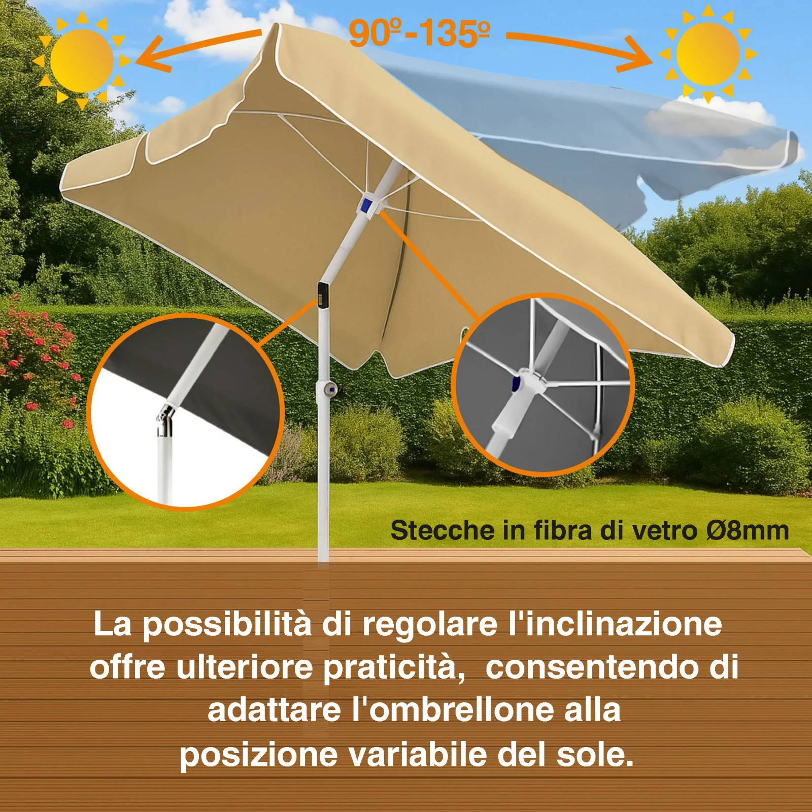 Foresta Nera | Ombrellone pieghevole da giardino | 2m beige