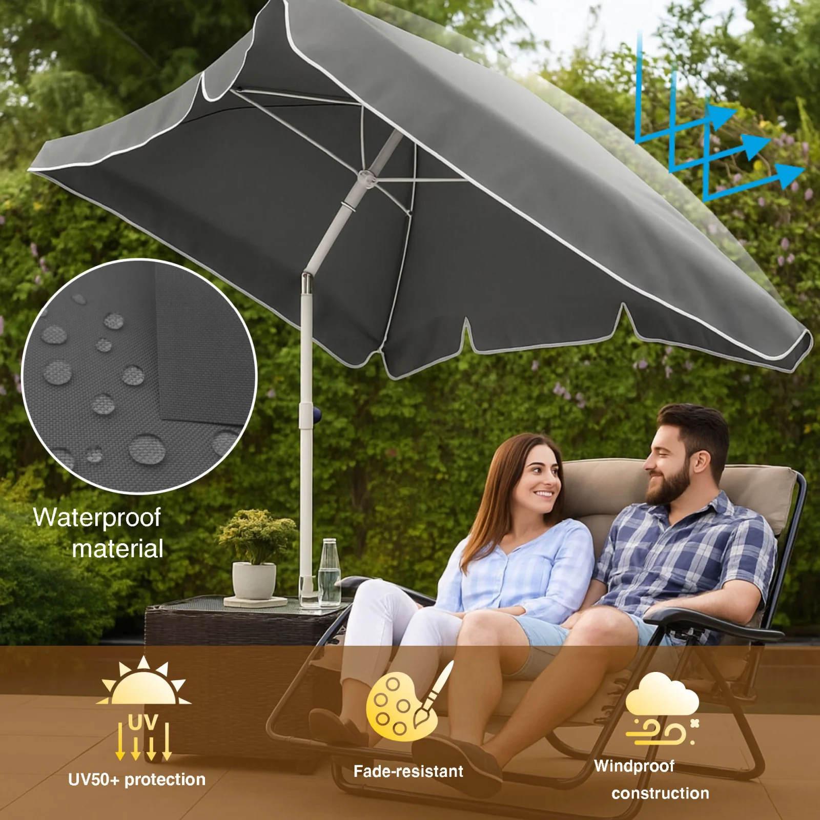 Black Forest | Sombrilla de jardín plegable | 2m gris