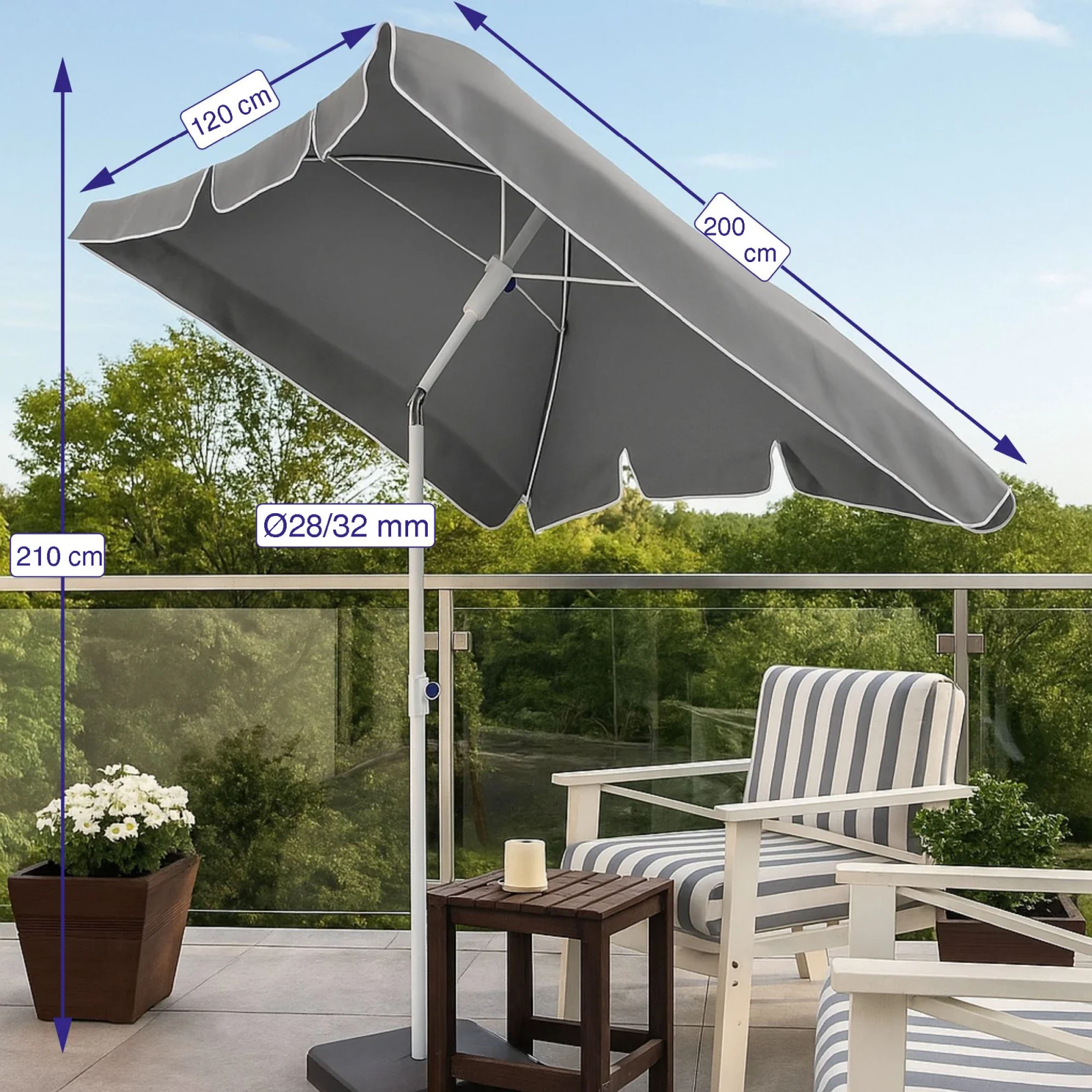 Black Forest | Sombrilla de jardín plegable | 2m gris