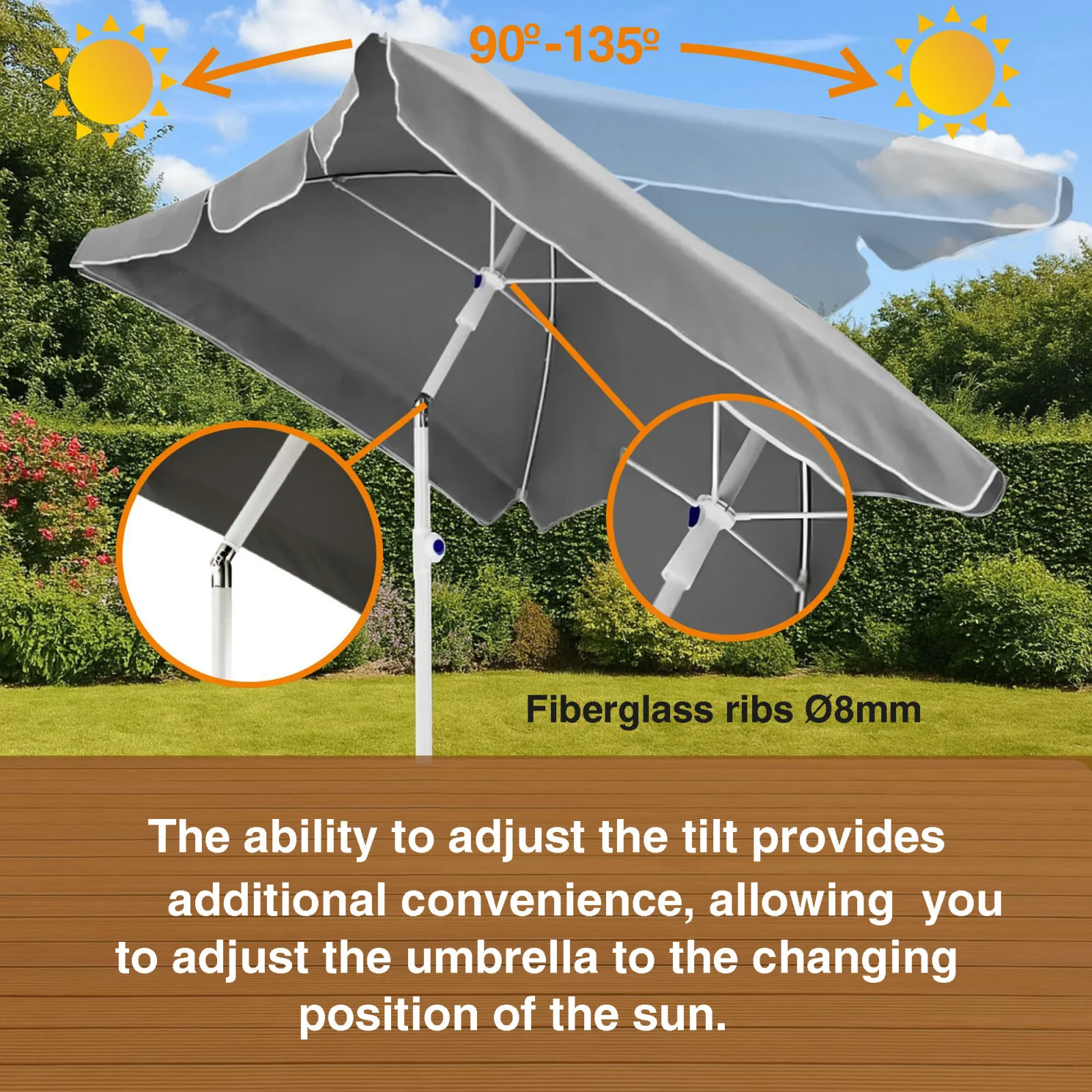 Black Forest | Sombrilla de jardín plegable | 2m gris
