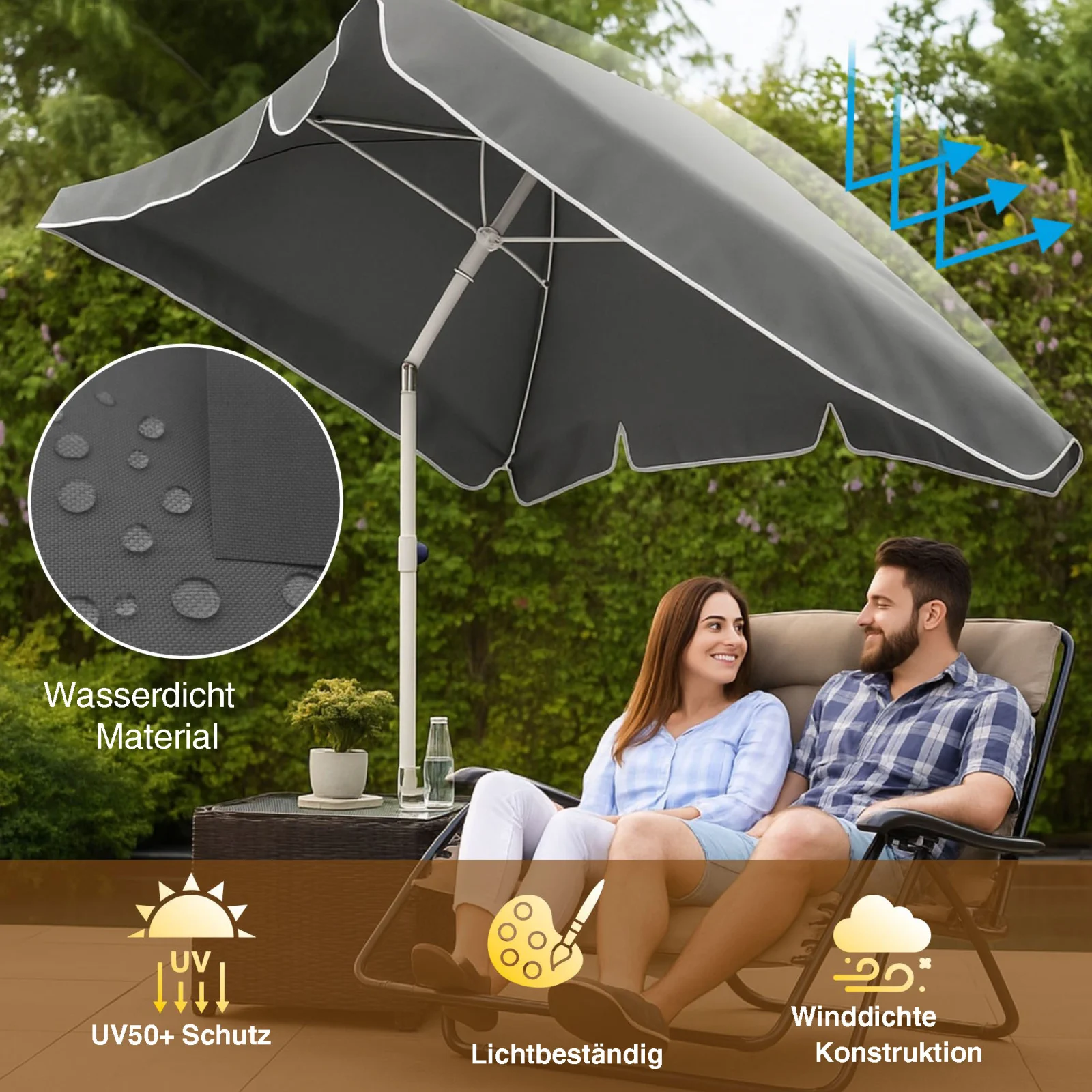 Black Forest | Faltbarer Gartenschirm | 2m grau