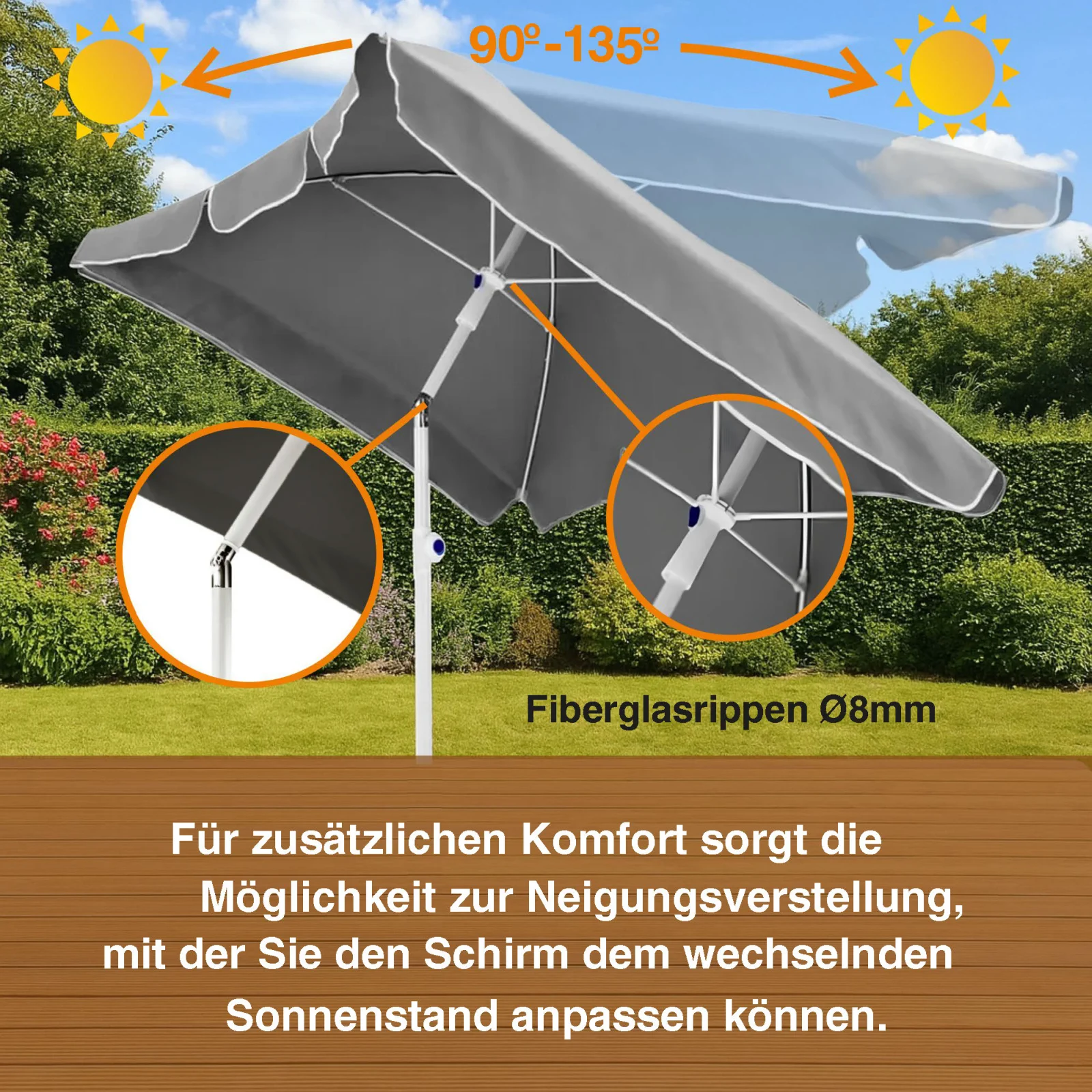 Black Forest | Faltbarer Gartenschirm | 2m grau