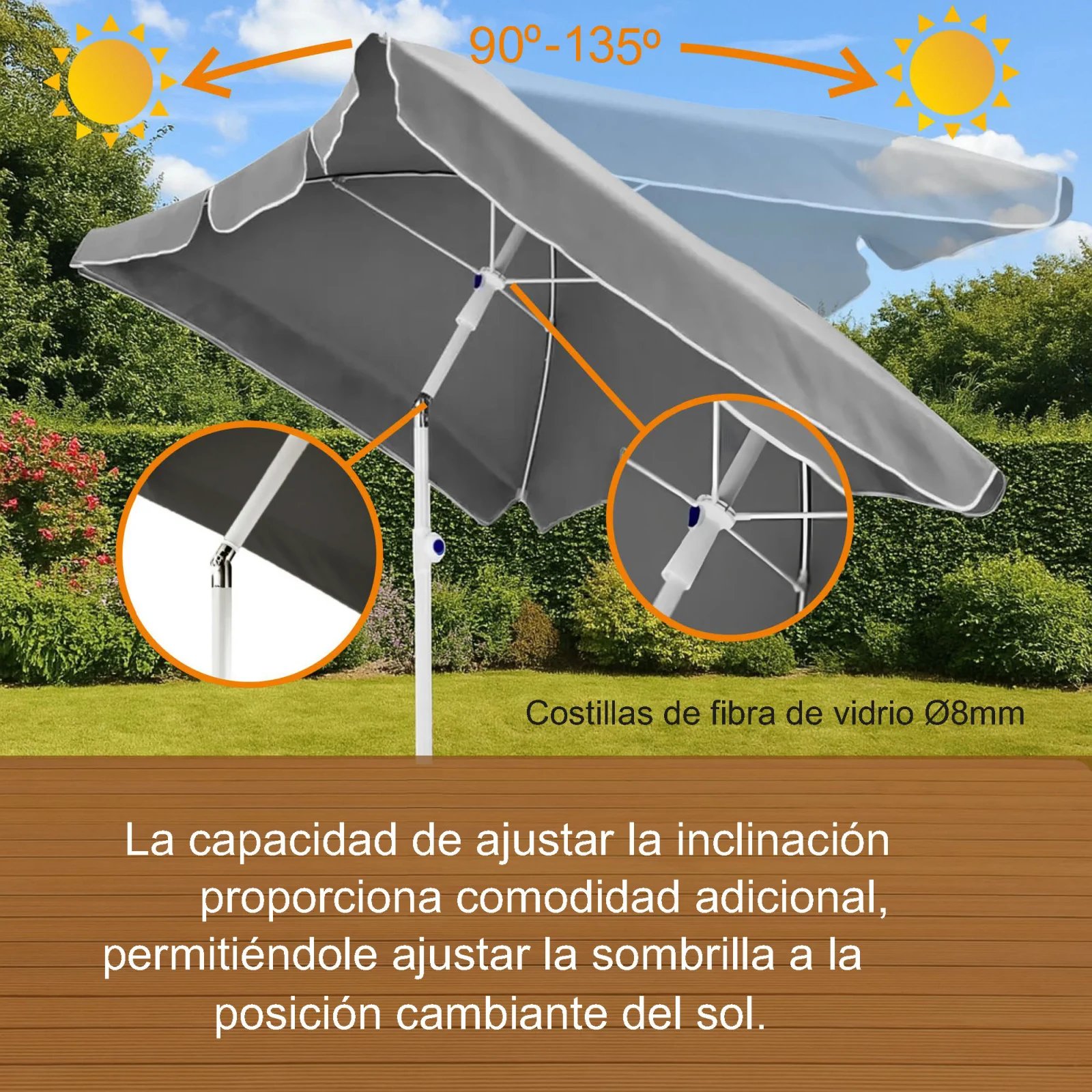 Black Forest | Sombrilla de jardín plegable | 2m gris