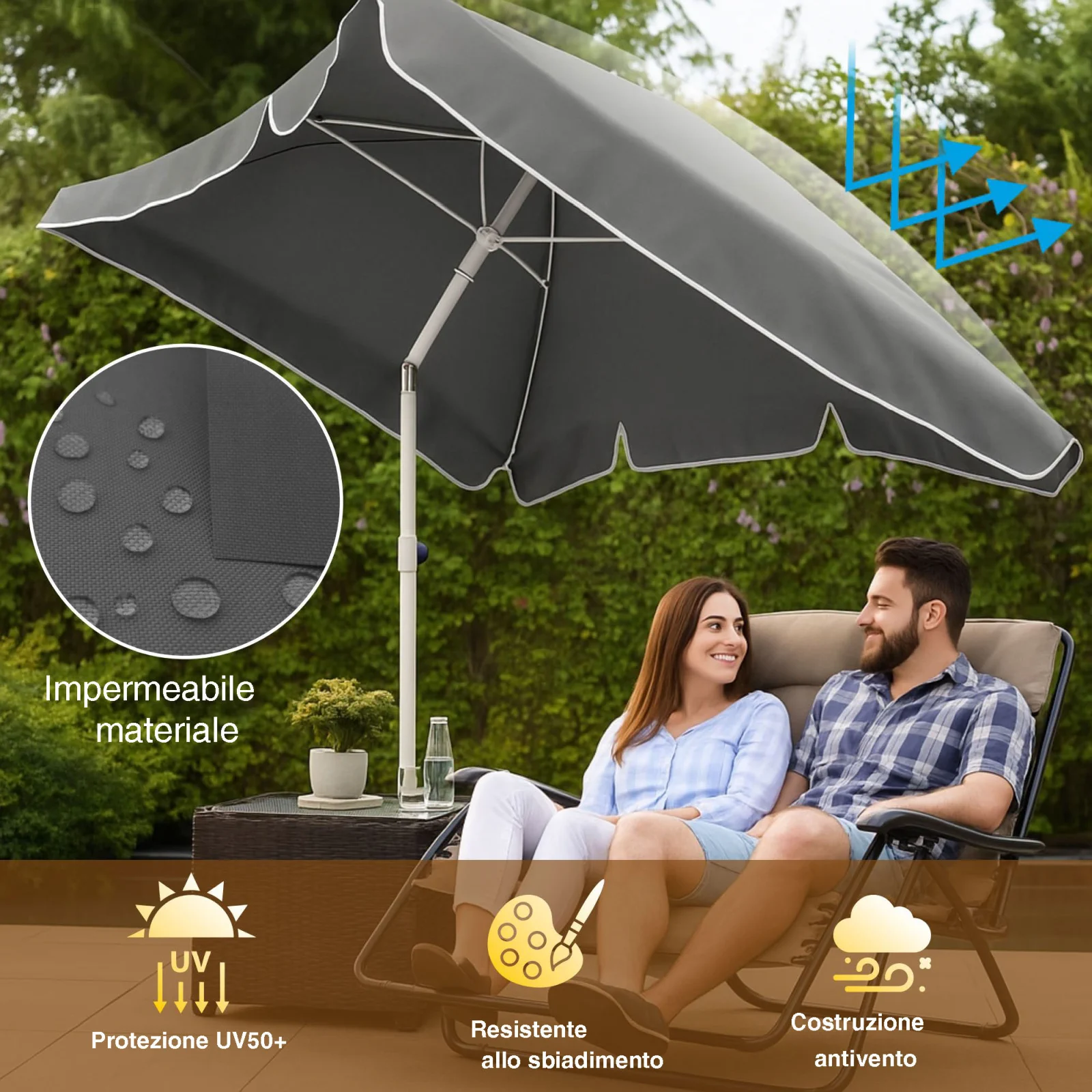 Foresta Nera | Ombrellone pieghevole da giardino | 2m grigio