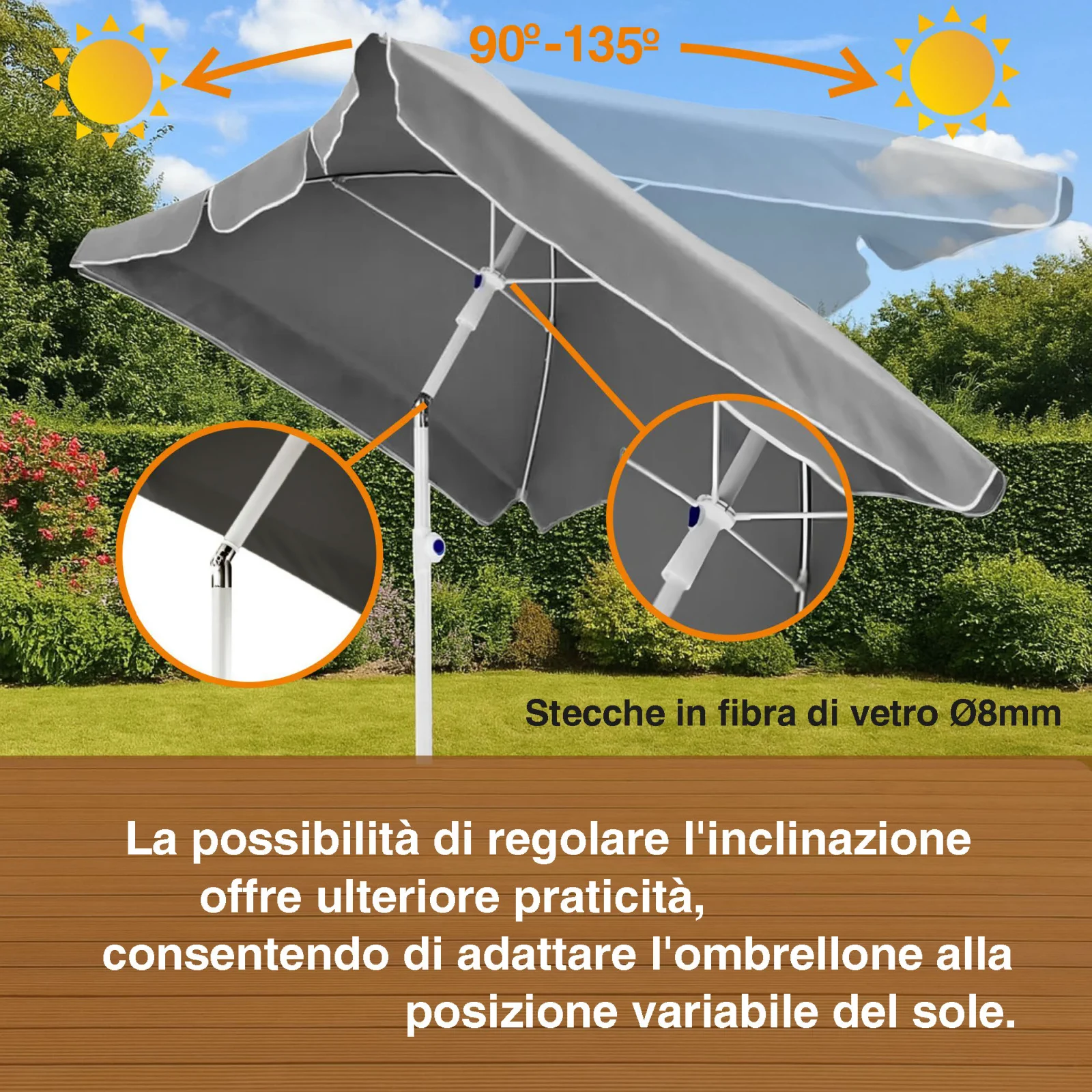 Foresta Nera | Ombrellone pieghevole da giardino | 2m grigio