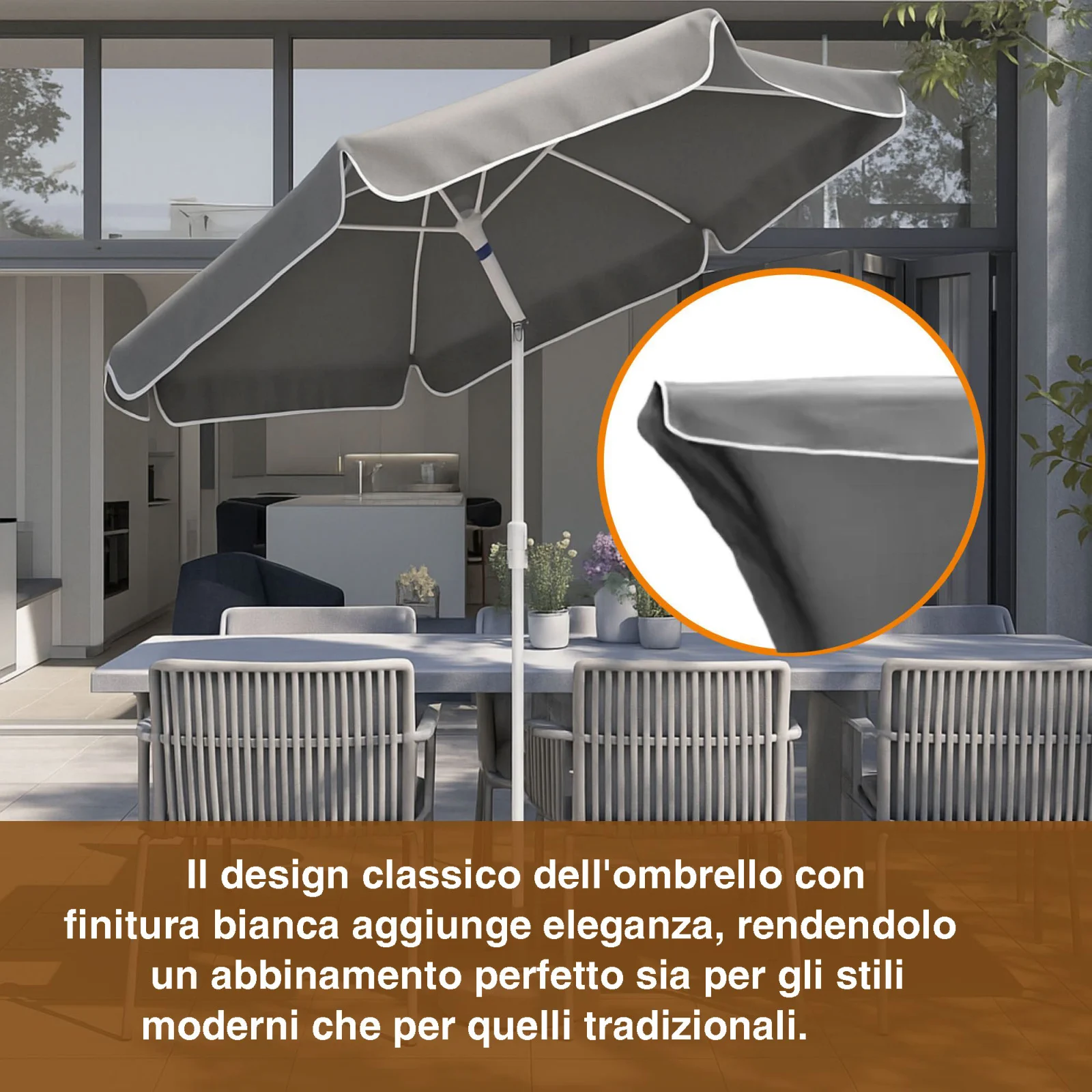Foresta Nera | Ombrellone pieghevole da giardino | 2m grigio