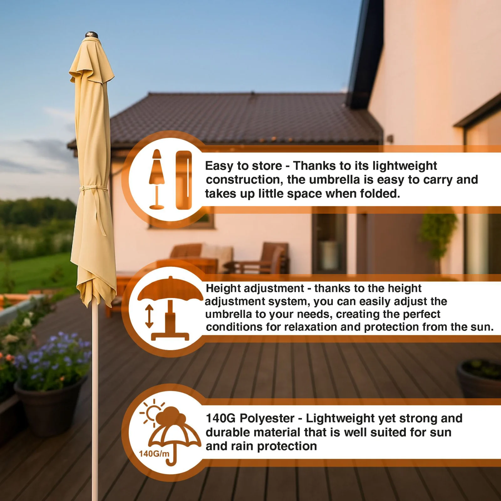 Black Forest | Sombrilla de playa plegable | 1,8m beige