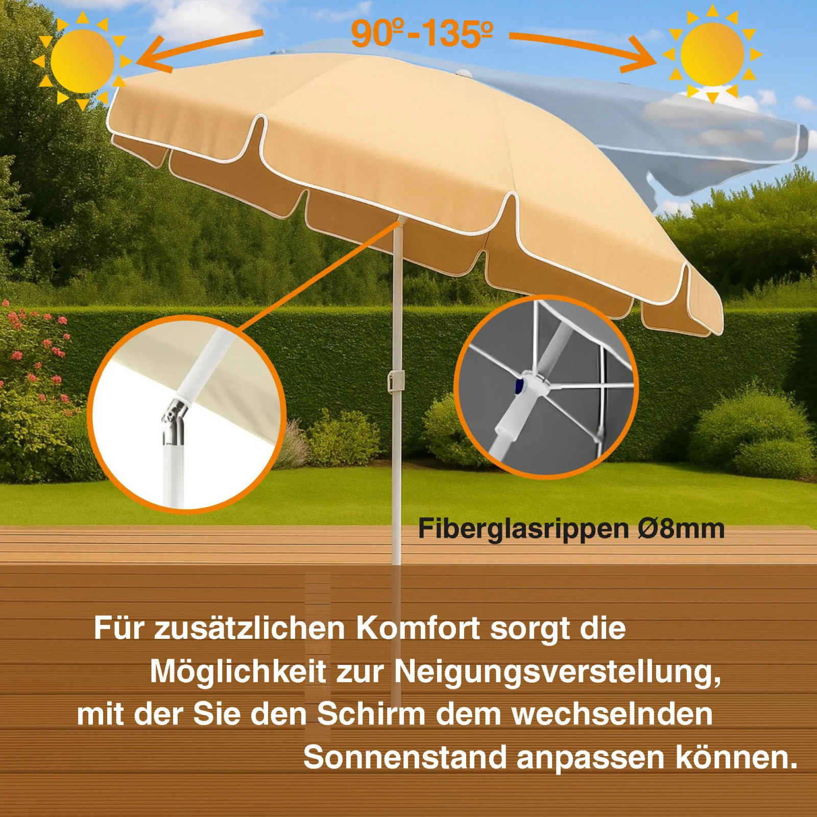 Black Forest | Faltbarer Sonnenschirm | 1,8m beige
